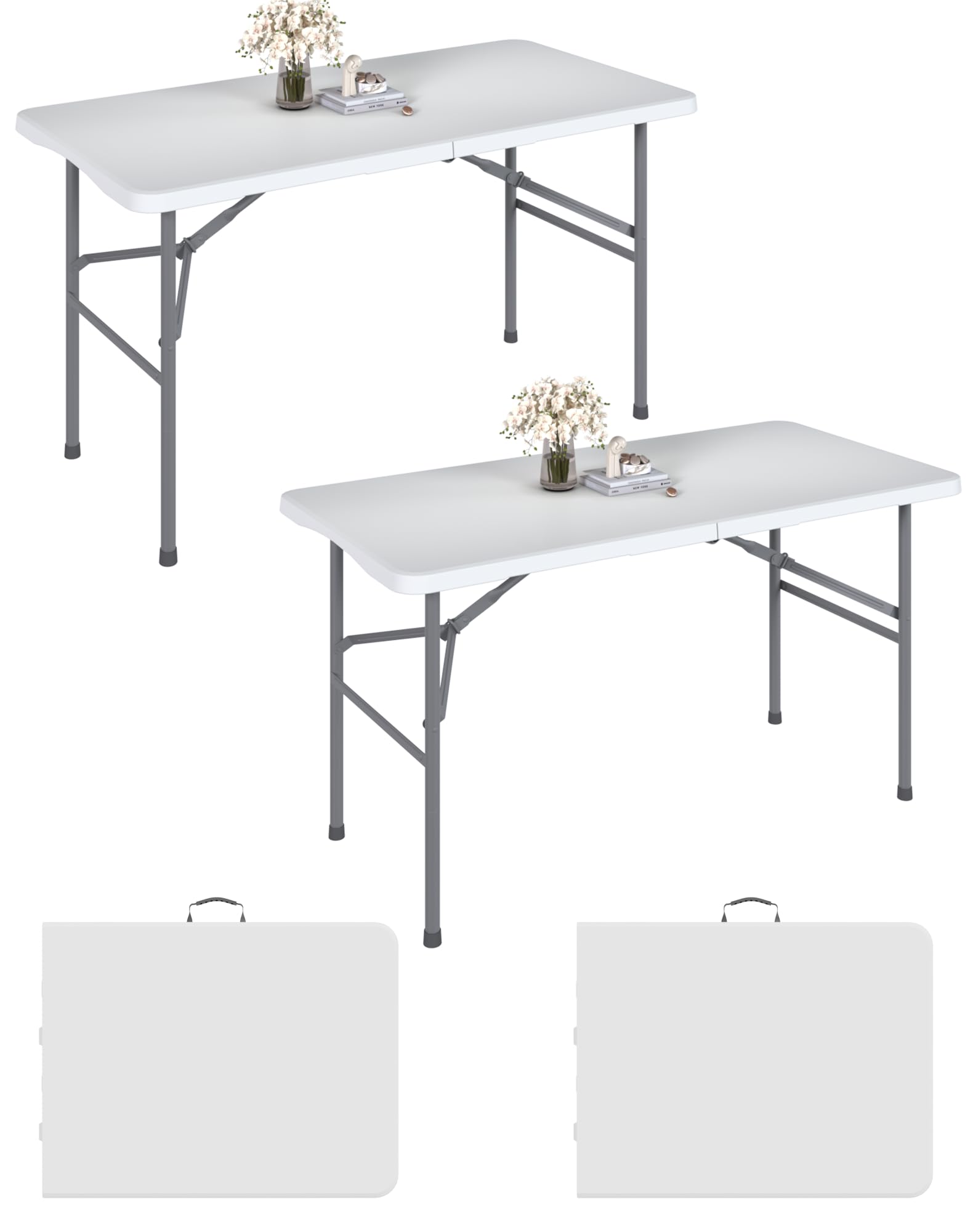 6FT Black Folding Table for Outdoor, 6 Foot Picnic Tables No Assembly Required Portable, Black Foldable Table for Camping, Parties, Meeting, Events, Wedding, BBQ, with Carrying Handle