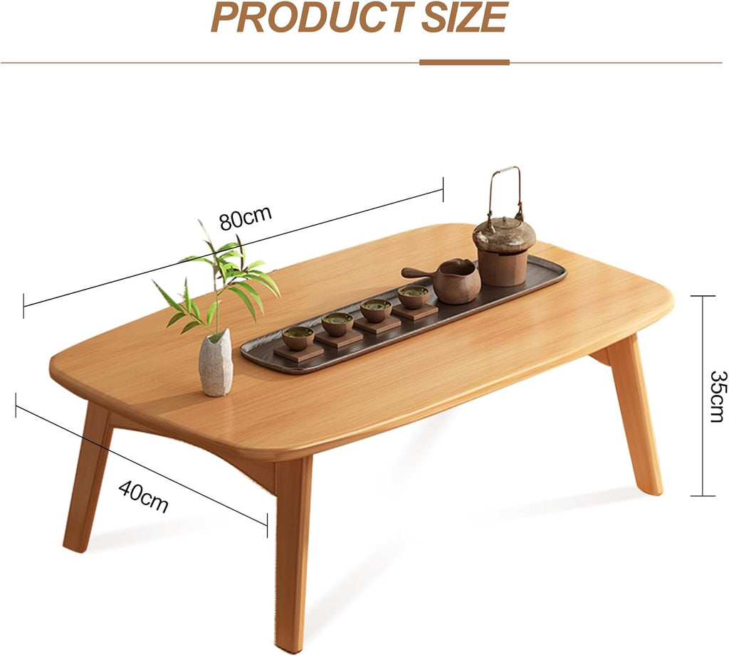 Japanese Floor Table Folding Bamboo Wood Coffee Table,Tatami Table for Sitting on The Floor Japanese Style Low Table (Original Wood, 31.49 * 15.74 * 13.78Inch)