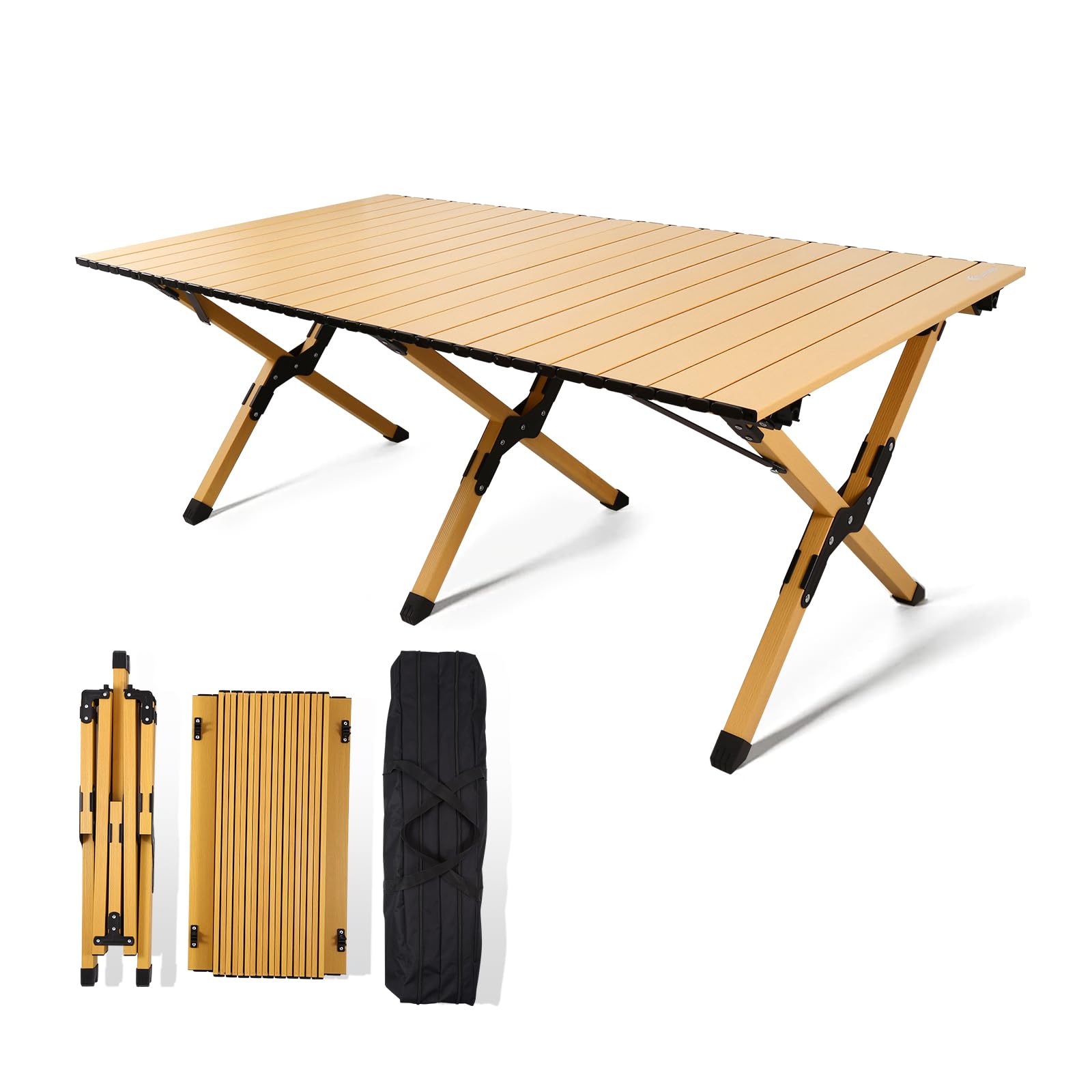 Rollingsurfer Folding Camping Table, Lightweight Roll-Up Table Aluminum Low Portable Picnic Table with Easy Carrying Bag for Outdoor, Beach, Picnic, Backyards, BBQ and Party, 45.2"L x 23.6"W x 17.3"H