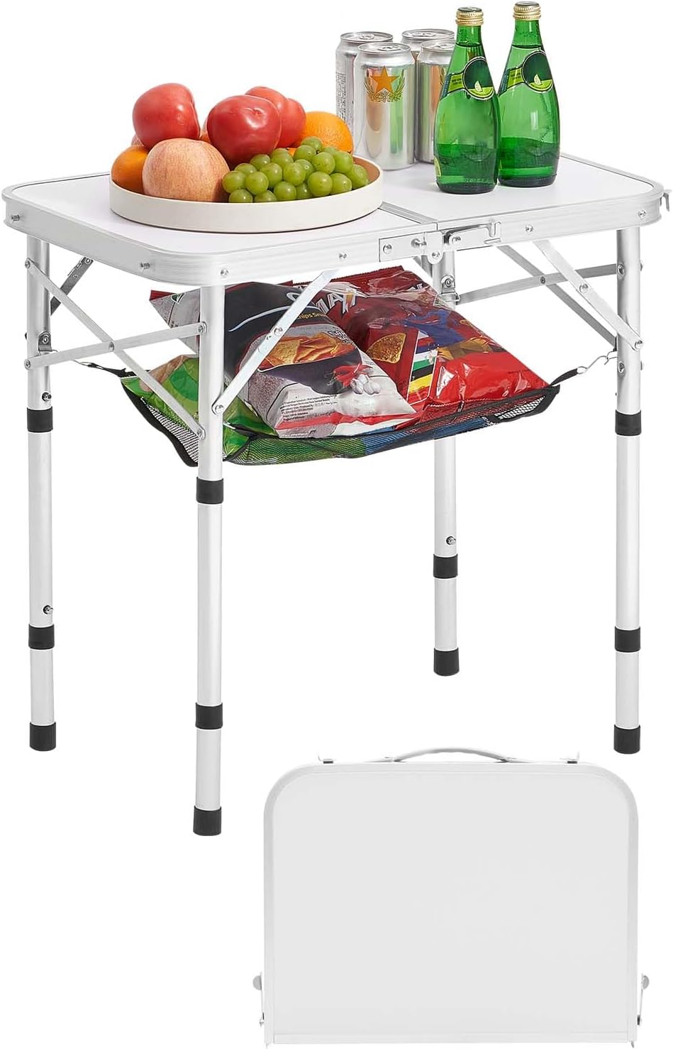 VEVOR Folding Camping Table, Adjustable Height Aluminum MDF Outdoor Portable Lightweight, for Cooking, Beach, Picnic, Travel, 24 x 16 inch