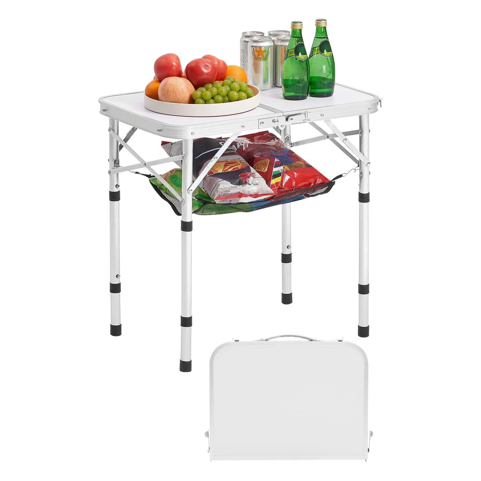 VEVOR Folding Camping Table, Adjustable Height Aluminum MDF Outdoor Portable Lightweight, for Cooking, Beach, Picnic, Travel, 24 x 16 inch