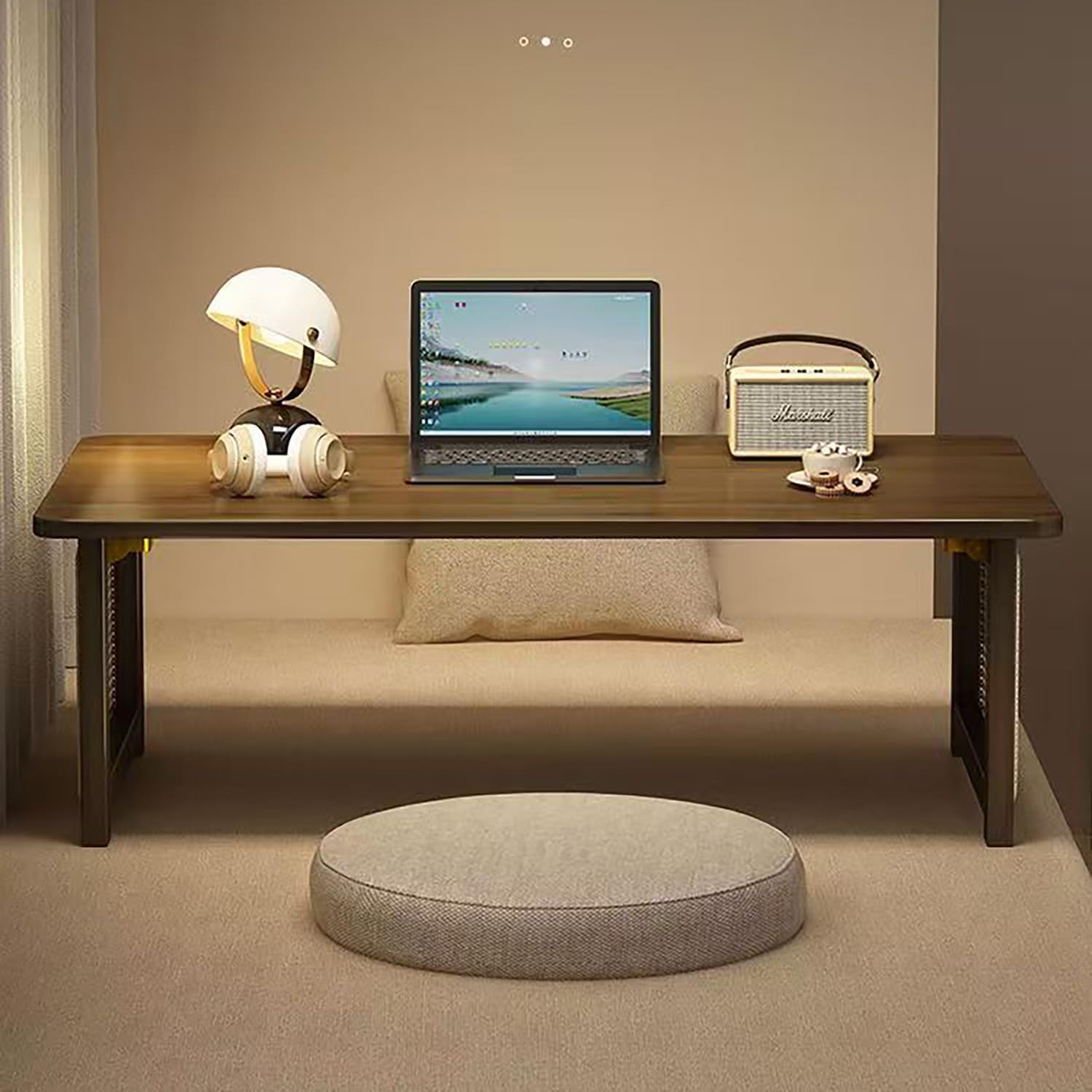 Japanese Floor Table Bamboo Folding Coffee Table Portable Solid Wood Japanese Coffee Table, No Assembly Japanese Dining Table for Sitting on The Floor, Easy Storage(39.4 * 18.9 * 13.8in.)