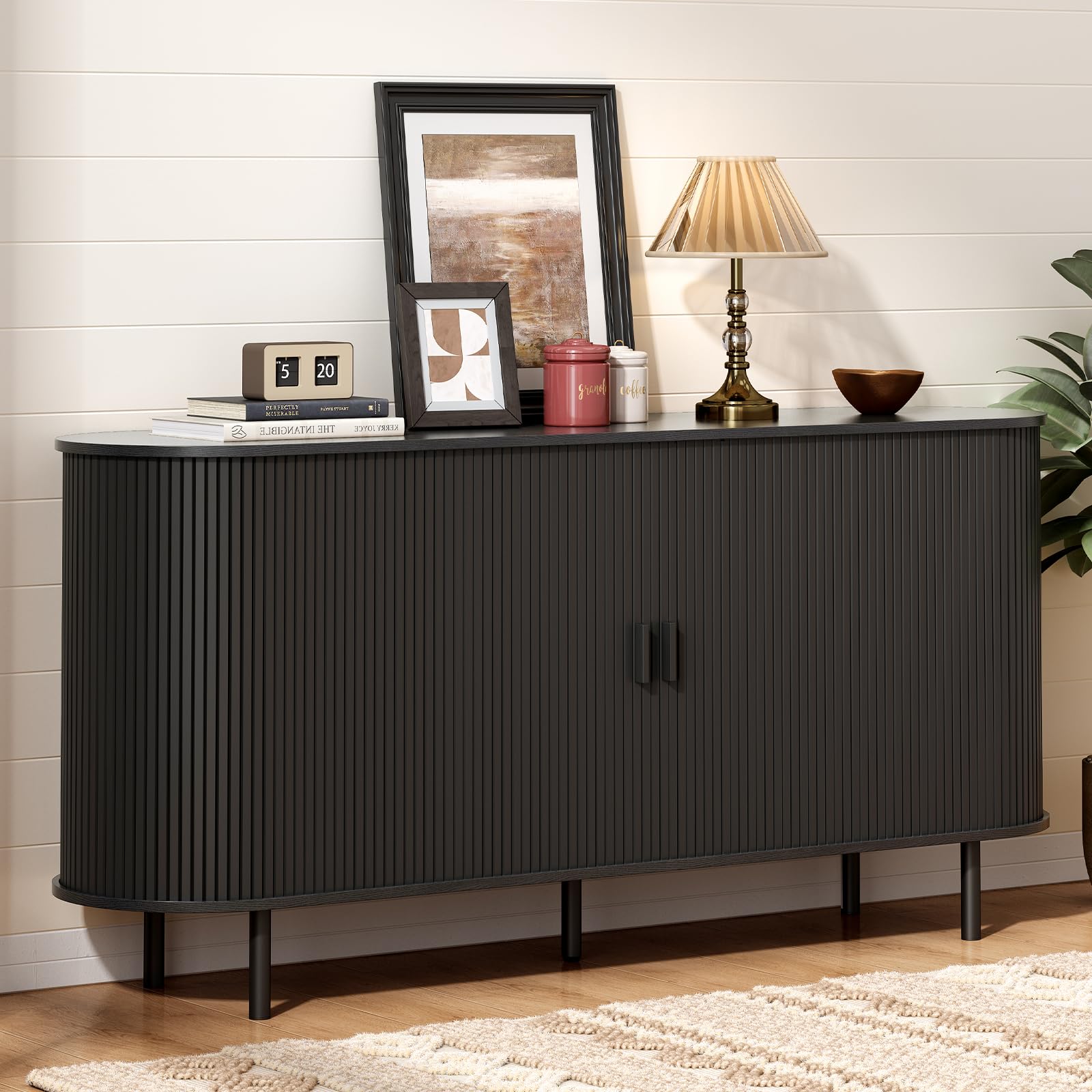 ONBRILL 40" Sideboard Buffet Cabinet with Storage, Storage Cabinet with Sliding Door & Adjustable Shelf, Modern Accent Coffee Bar Console Table for Kitchen, Entryway, Walnut
