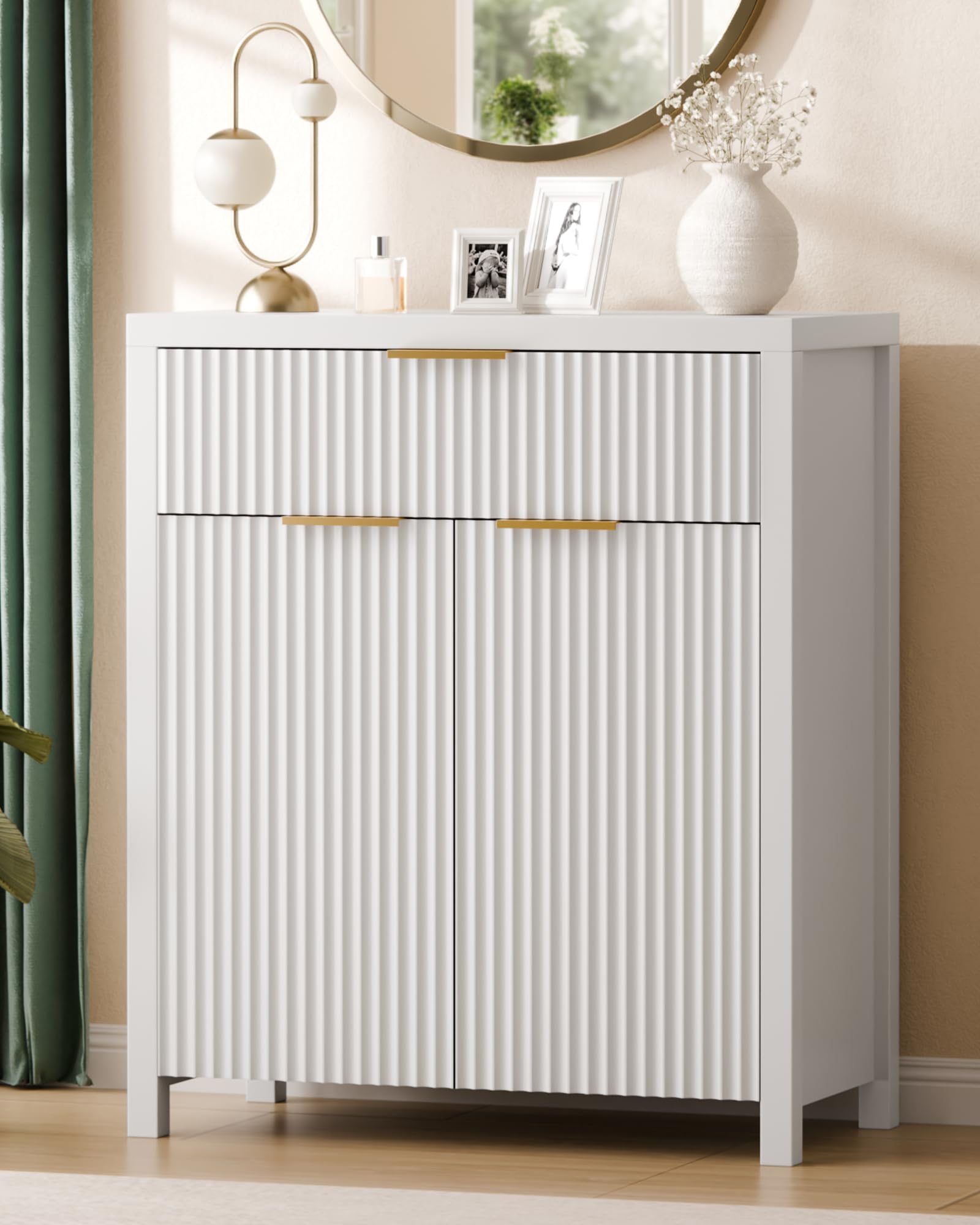 Lulive Fluted Buffet Cabinet with Storage Sideboard Cabinet Adjustable Shelves for Kitchen Living Room, Kitchen, Entryway