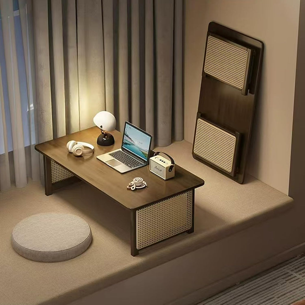 Japanese Floor Table Bamboo Folding Coffee Table Portable Solid Wood Japanese Coffee Table, No Assembly Japanese Dining Table for Sitting on The Floor, Easy Storage(39.4 * 18.9 * 13.8in.)
