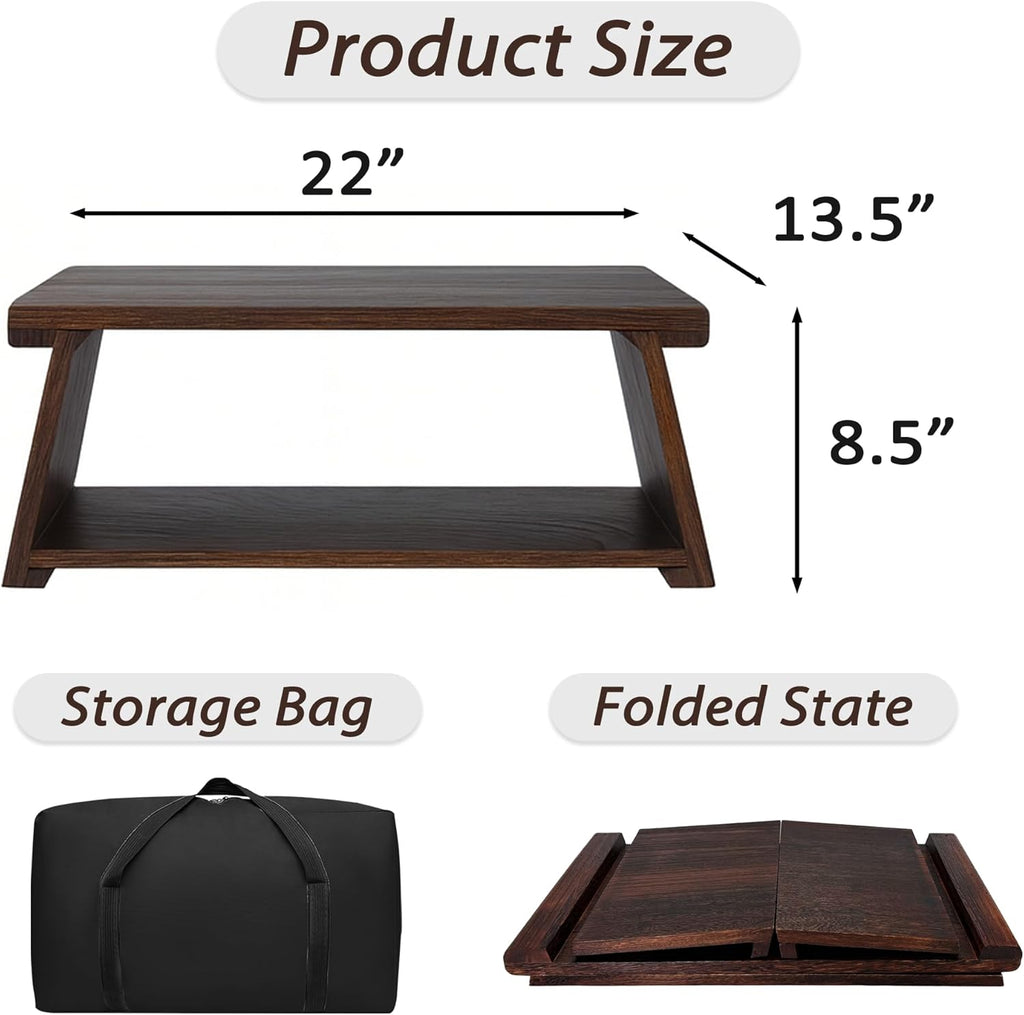 Japanese Low Floor Table Folding Coffee Tables,22''x13.5'' Paulownia Wood Tables Tatami Tables Meditation Table Altar with Storage