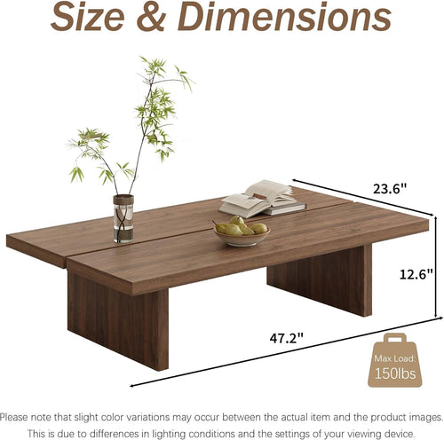 47" Rectangular Walnut Grain Coffee Table - Minimalist Modern Coffee Tables for Living Room, Japanese Tea Table, Low Profile Center Table for Home & Office (Brown)