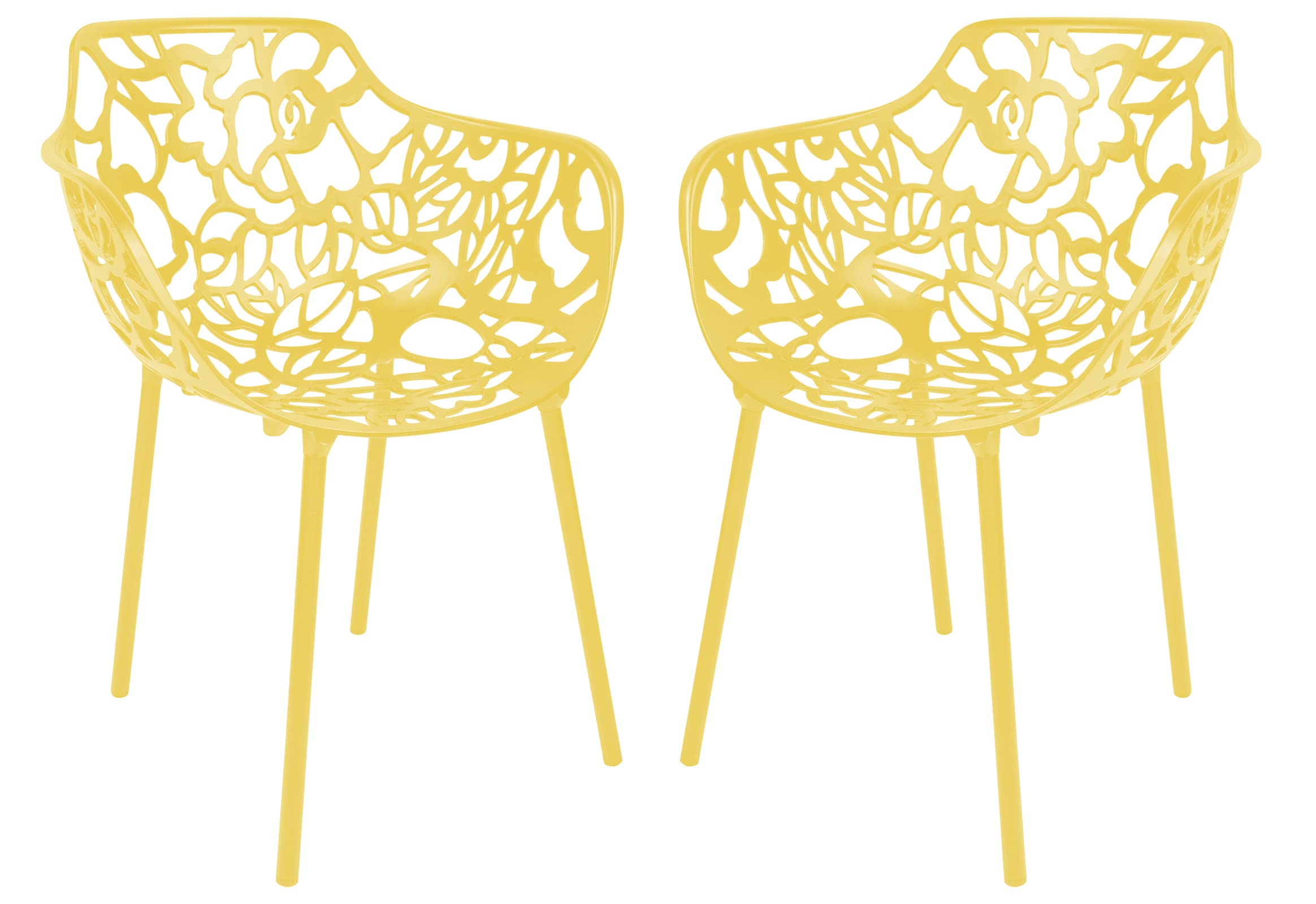 LeisureMod Forest Dining Arm Chair, Aluminum Indoor and Outdoor Stackable Patio Accent Chair for Dining Room, Living Room, and Poolside Devon Collection