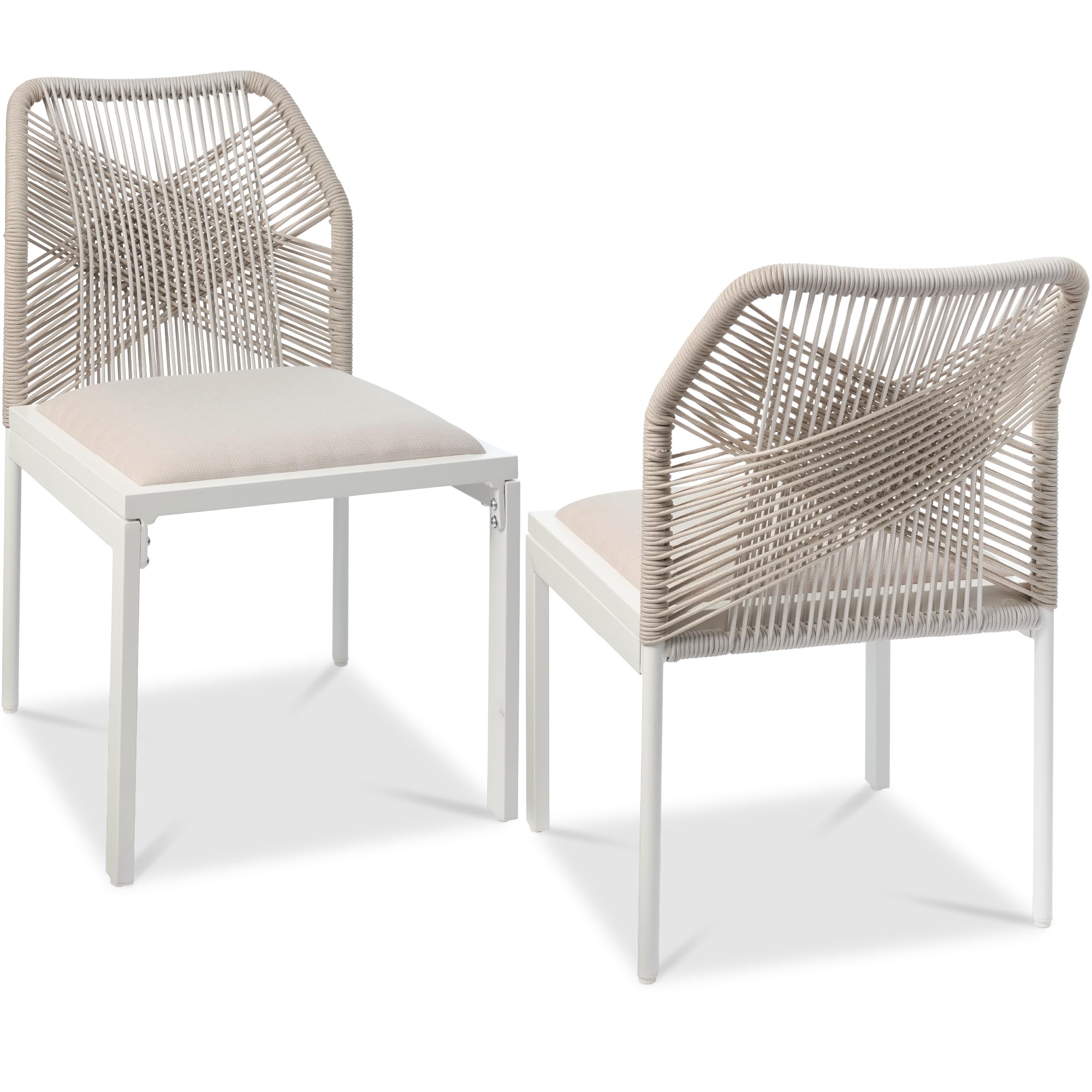 Best Choice Products Set of 2 Indoor/Outdoor Modern Dining Kitchen Chairs, All-Weather Rope Woven Design, Padded Cushions, Aluminum Frame for Dining Room, Living Room - Black/Obsidian