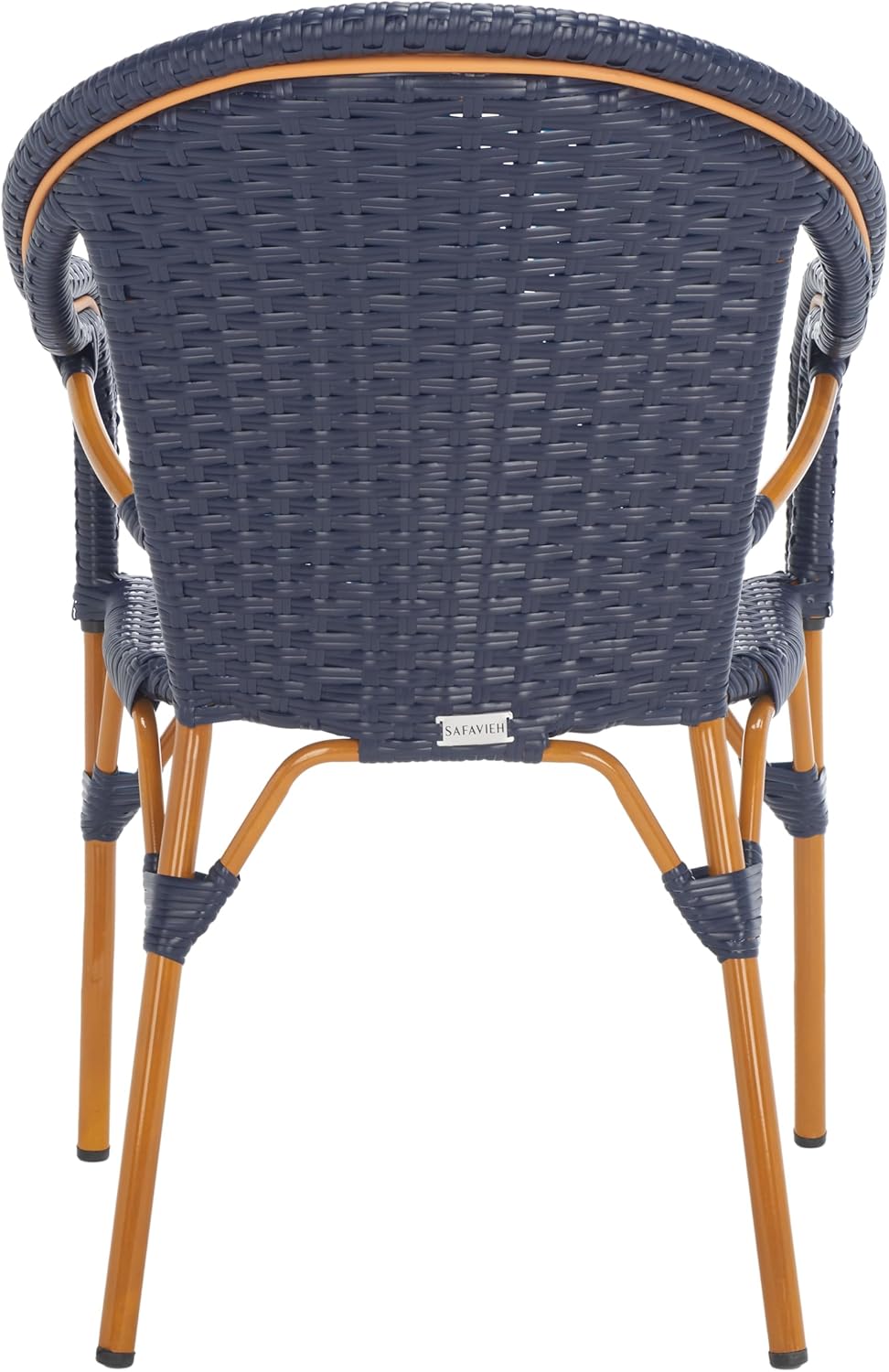 SAFAVIEH Outdoor - California Armchair Set of 2 - Navy - Faux Wicker & Aluminum Frame - Woven Bistro Design with Arms - Ideal for Patio, Deck, Sunroom, Dining Area, 17.3" Seat Height (PAT7531B-SET2)