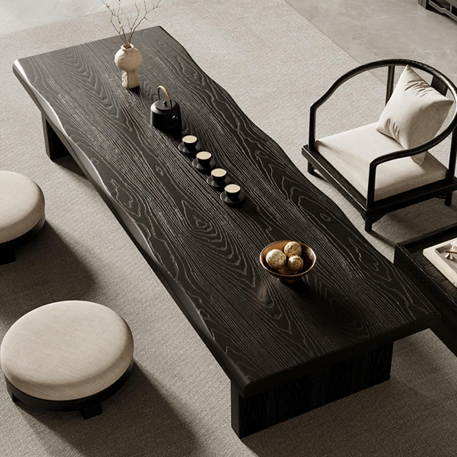 Solid Wood Japanese Low Floor Table Meditation Floor Sitting Altar Table for Living/Tea/Reception Room(Brown,55.1x23.6x13.7in)