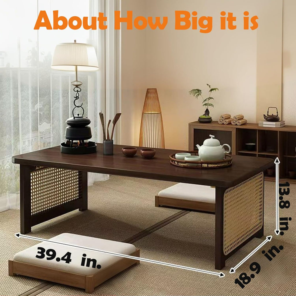 Japanese Floor Table Bamboo Folding Coffee Table Portable Solid Wood Japanese Coffee Table, No Assembly Japanese Dining Table for Sitting on The Floor, Easy Storage(39.4 * 18.9 * 13.8in.)