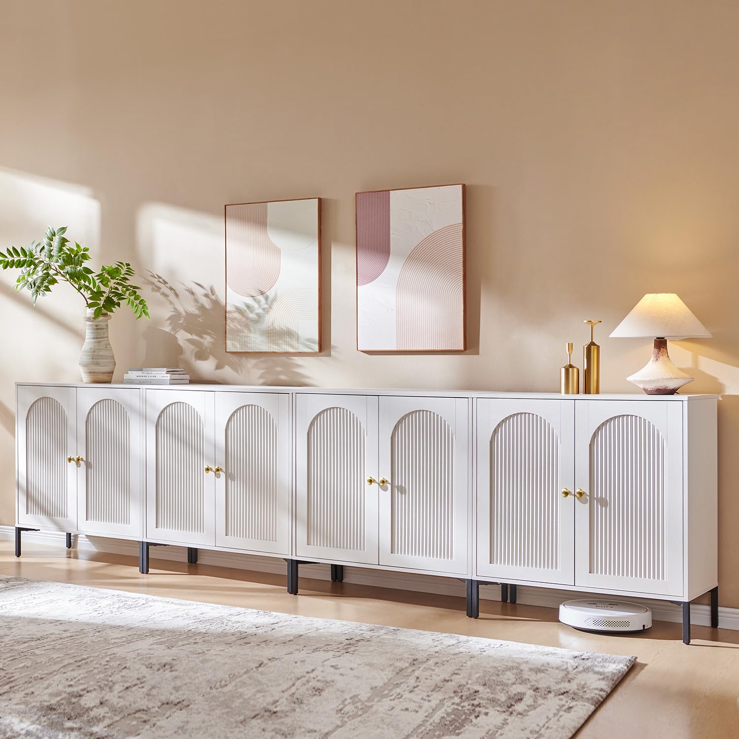 IFGET Modern Buffet Cabinet with Storage, 34" Tall Fluted Arched Sideboard Cabinet w/Adjustable Shelves, Wooden Modular Coffee Bar for Dining Room, Kitchen, Living Room, Entryway, Natural