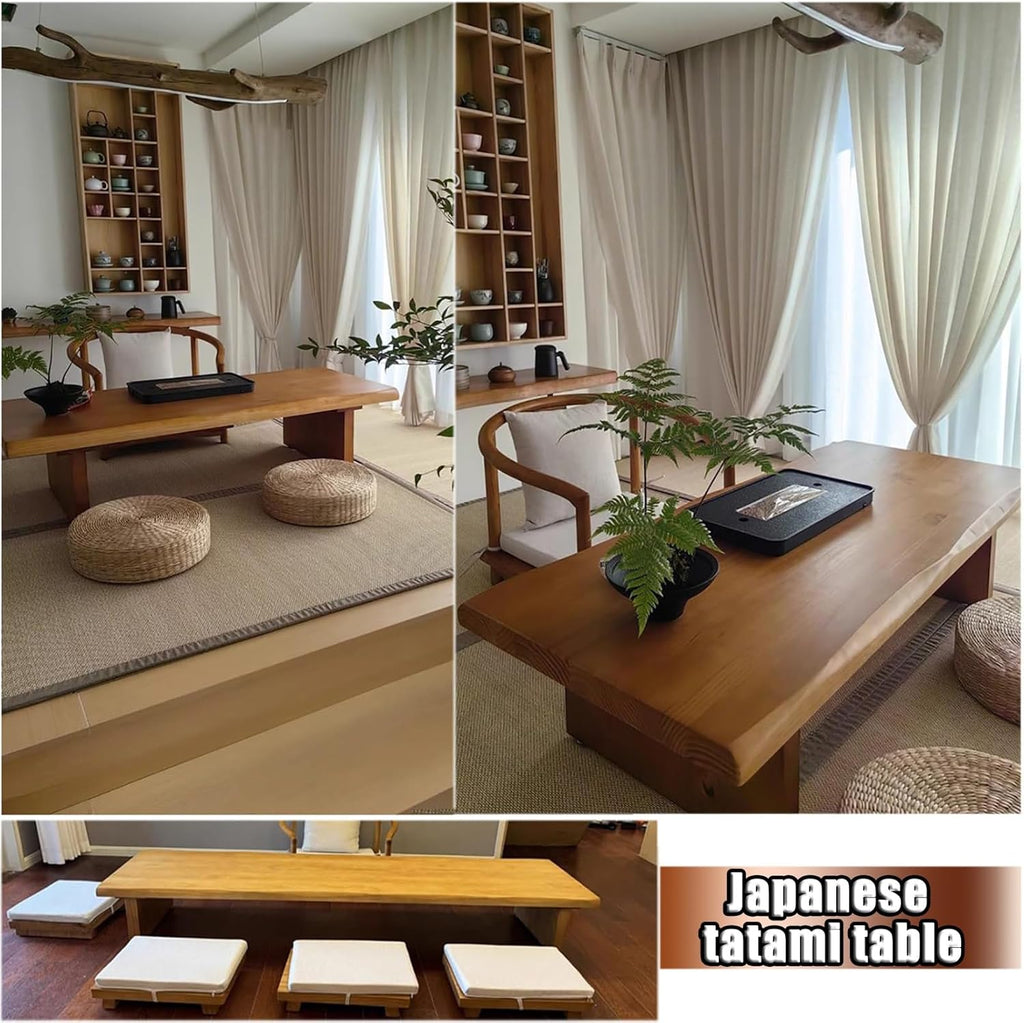 Solid Wood Japanese Low Floor Table Meditation Floor Sitting Altar Table for Living/Tea/Reception Room(Brown,55.1x23.6x13.7in)