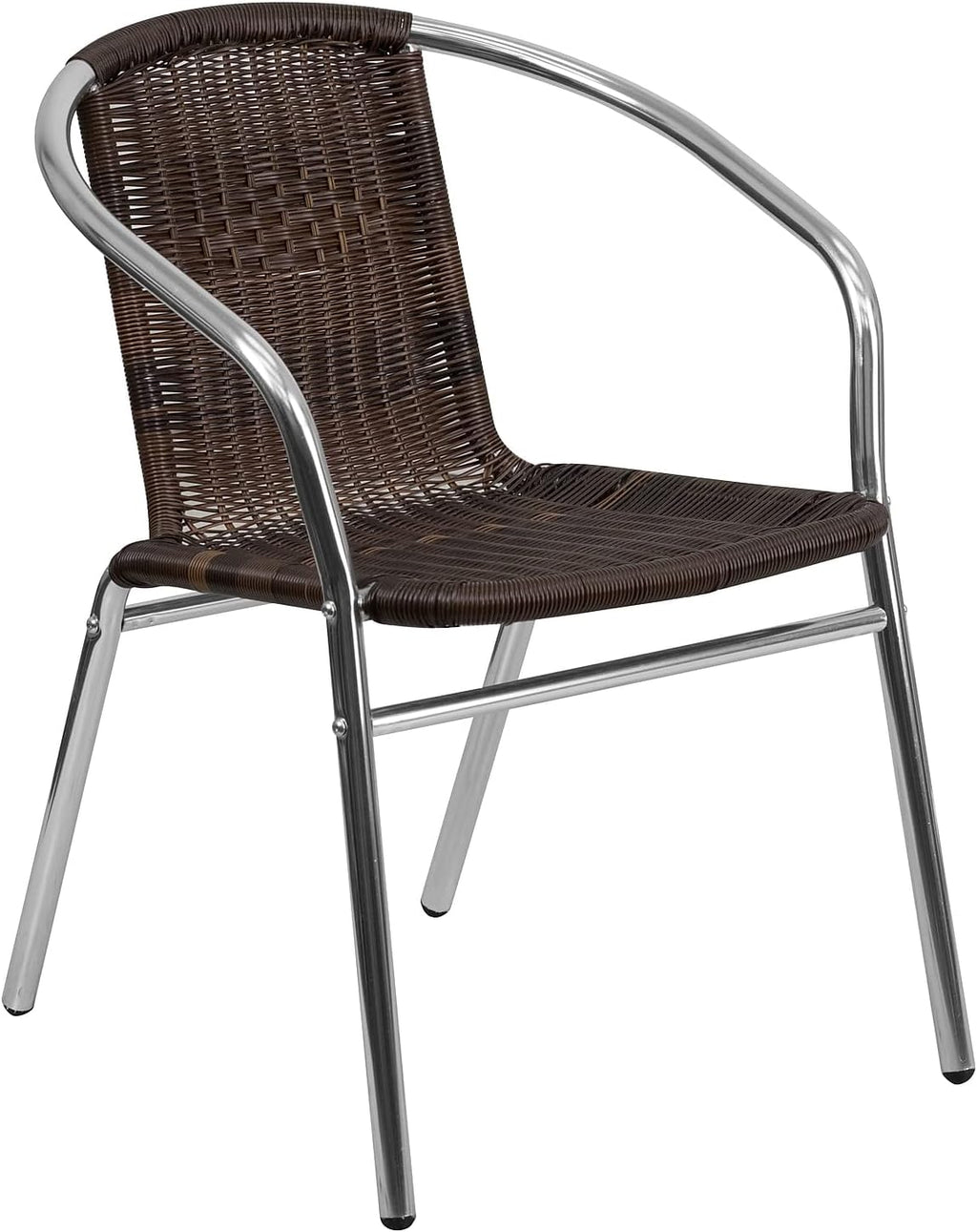 Flash Furniture Commercial Aluminum and Dark Brown Rattan Indoor-Outdoor Restaurant Stack Chair (Pack of 1)