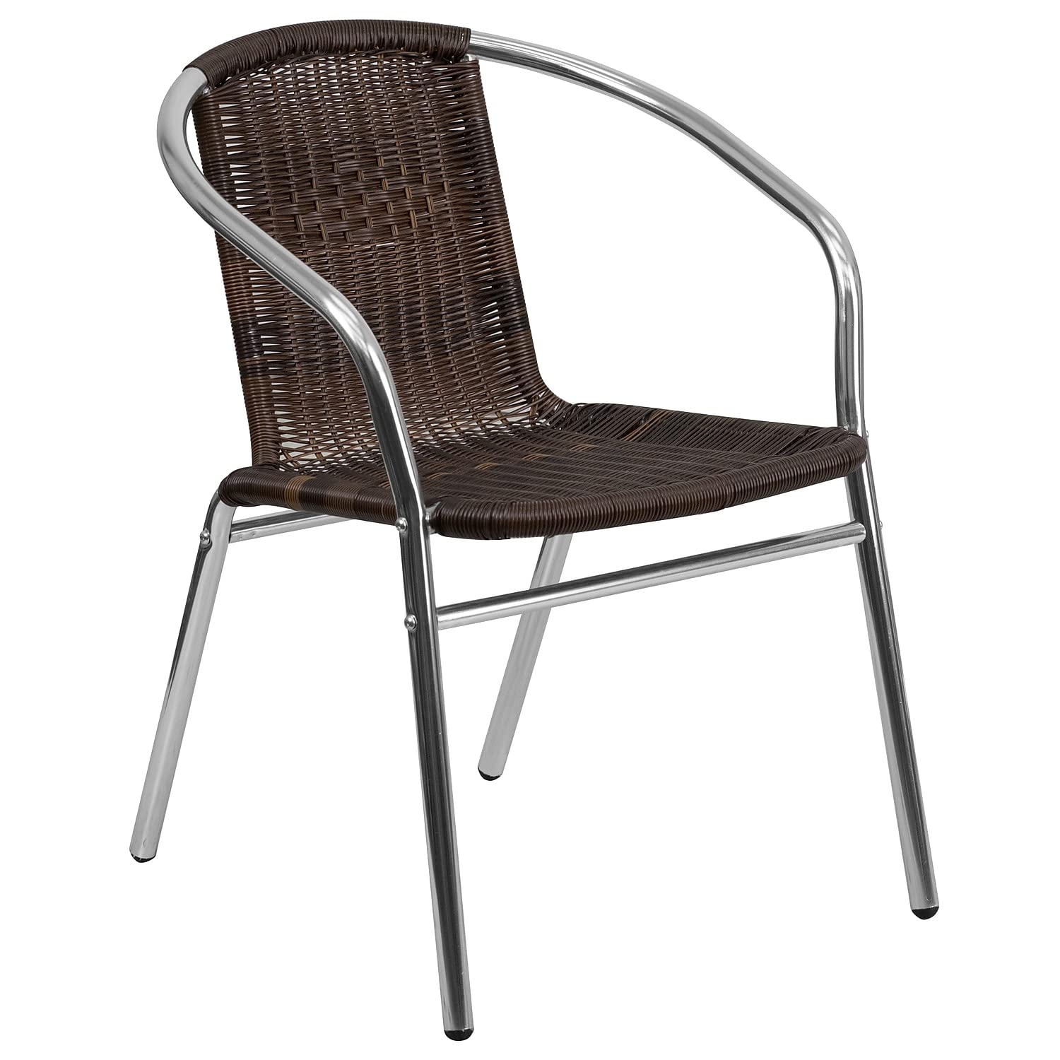 Flash Furniture Commercial Aluminum and Dark Brown Rattan Indoor-Outdoor Restaurant Stack Chair (Pack of 1)