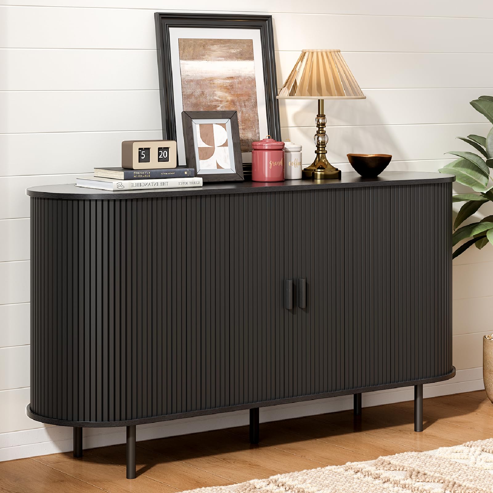ONBRILL 40" Sideboard Buffet Cabinet with Storage, Storage Cabinet with Sliding Door & Adjustable Shelf, Modern Accent Coffee Bar Console Table for Kitchen, Entryway, Walnut