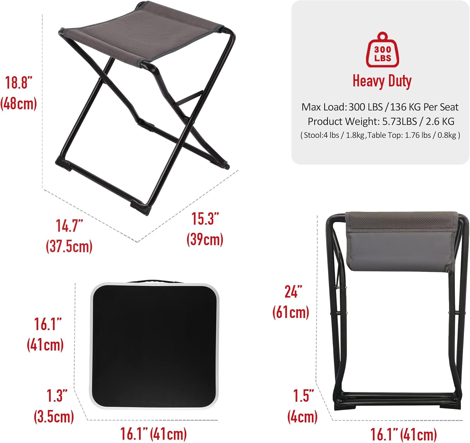 SUNNYFEEL 3 in 1 Folding Camping Table, Stool, and Footrest, Lightweight Portable up to 300 LBS, Easy to Carry for Beach, Fishing, Trip, Picnic, Lawn, Concert Outdoor