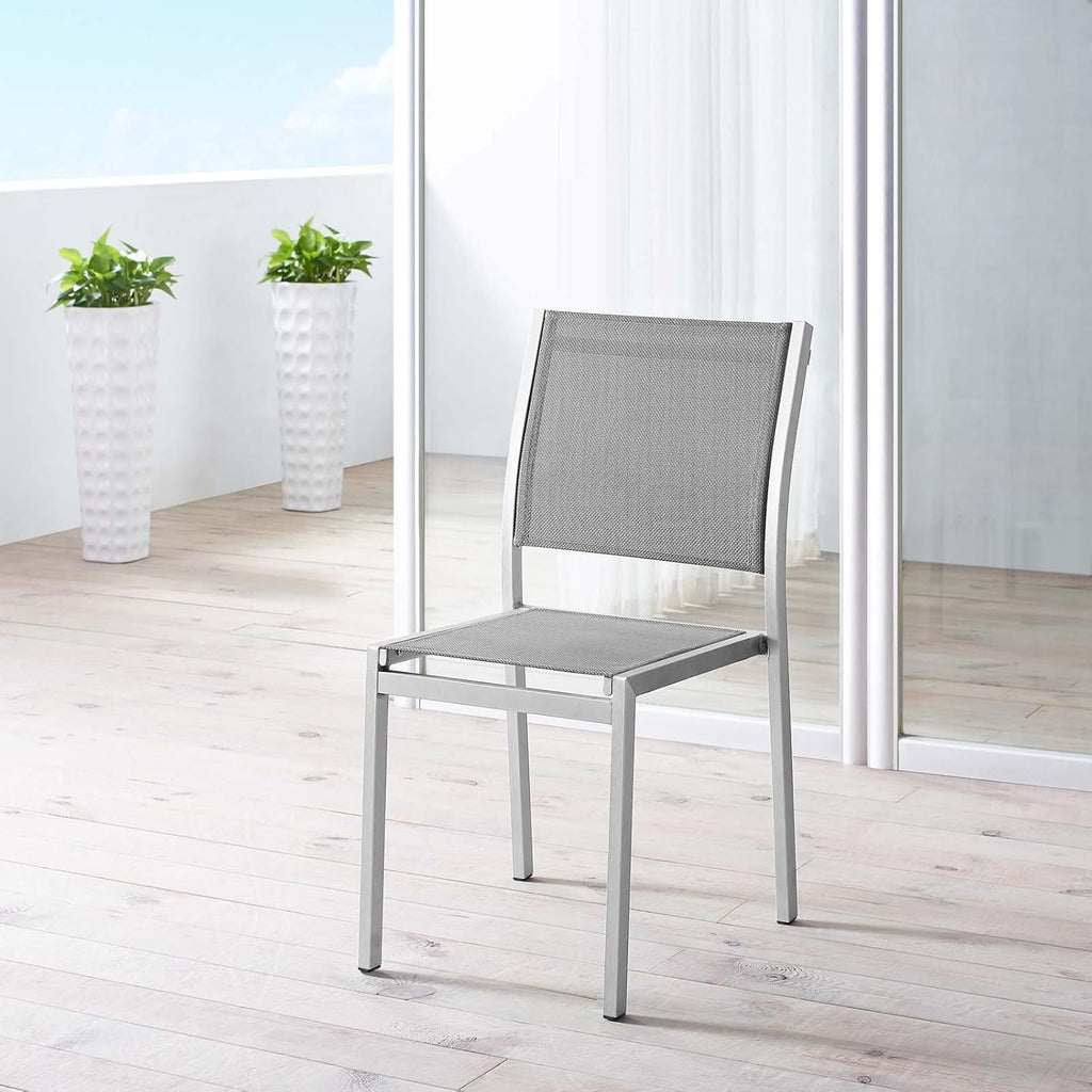 Modway Shore Aluminum Mesh Outdoor Patio Dining Accent Side Chair in Silver Gray
