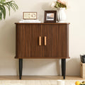 Ahokua Mid Century Modern Side Table with Storage, Walnut Accent Cabinet with Sliding Doors & Adjustable Shelf, Brown Fluted Nightstand for Living Room, Entryway, Bedroom