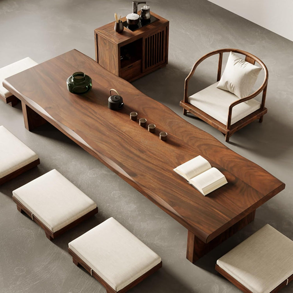 Solid Wood Japanese Low Floor Table Meditation Floor Sitting Altar Table for Living/Tea/Reception Room(Brown,55.1x23.6x13.7in)