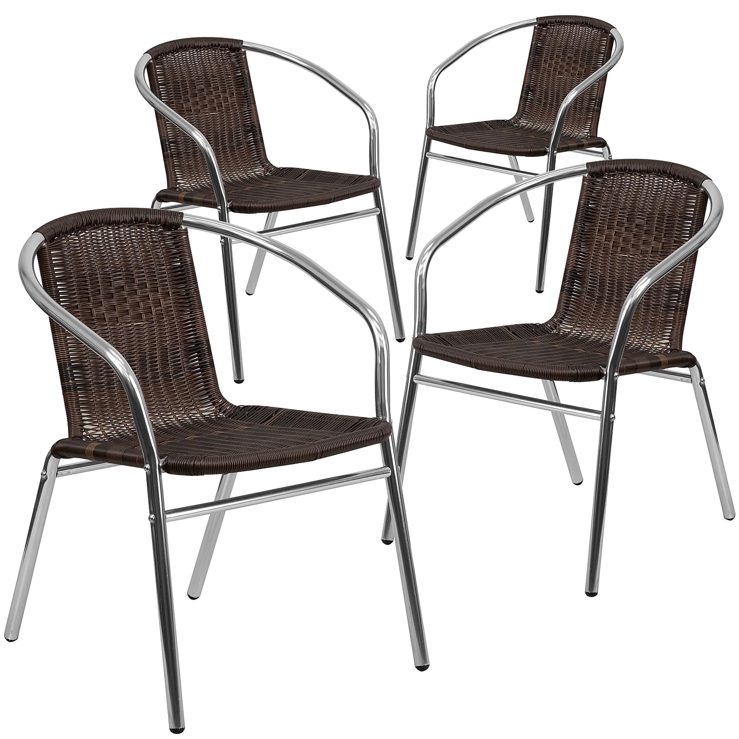 Flash Furniture Commercial Aluminum and Dark Brown Rattan Indoor-Outdoor Restaurant Stack Chair (Pack of 1)
