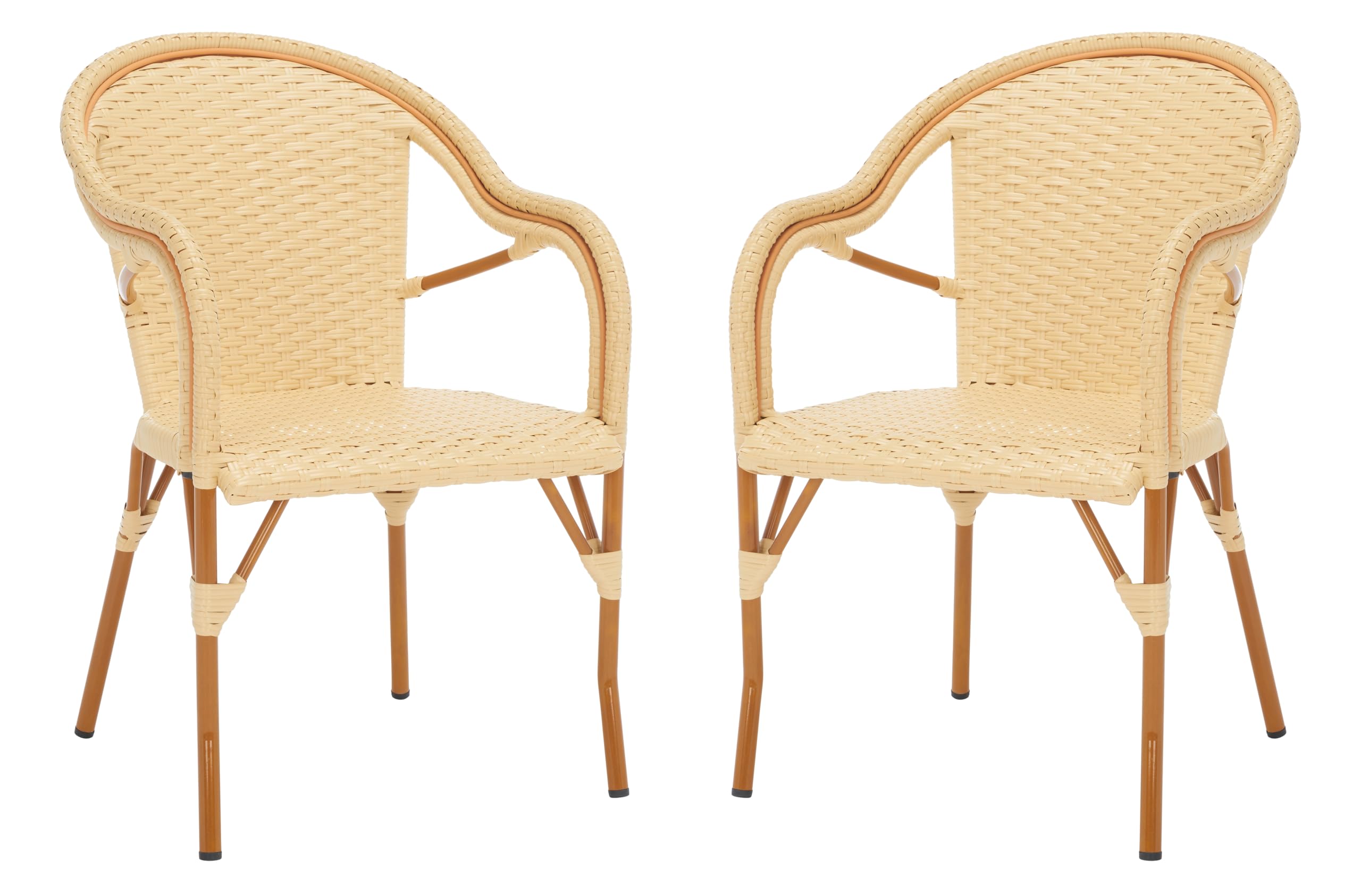 SAFAVIEH Outdoor - California Armchair Set of 2 - Navy - Faux Wicker & Aluminum Frame - Woven Bistro Design with Arms - Ideal for Patio, Deck, Sunroom, Dining Area, 17.3" Seat Height (PAT7531B-SET2)