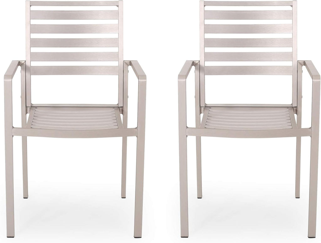 GDFStudio Outdoor Modern Aluminum Dining Chair (Set of 2), Silver