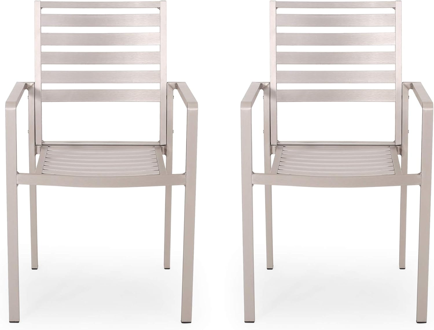 GDFStudio Outdoor Modern Aluminum Dining Chair (Set of 2), Silver