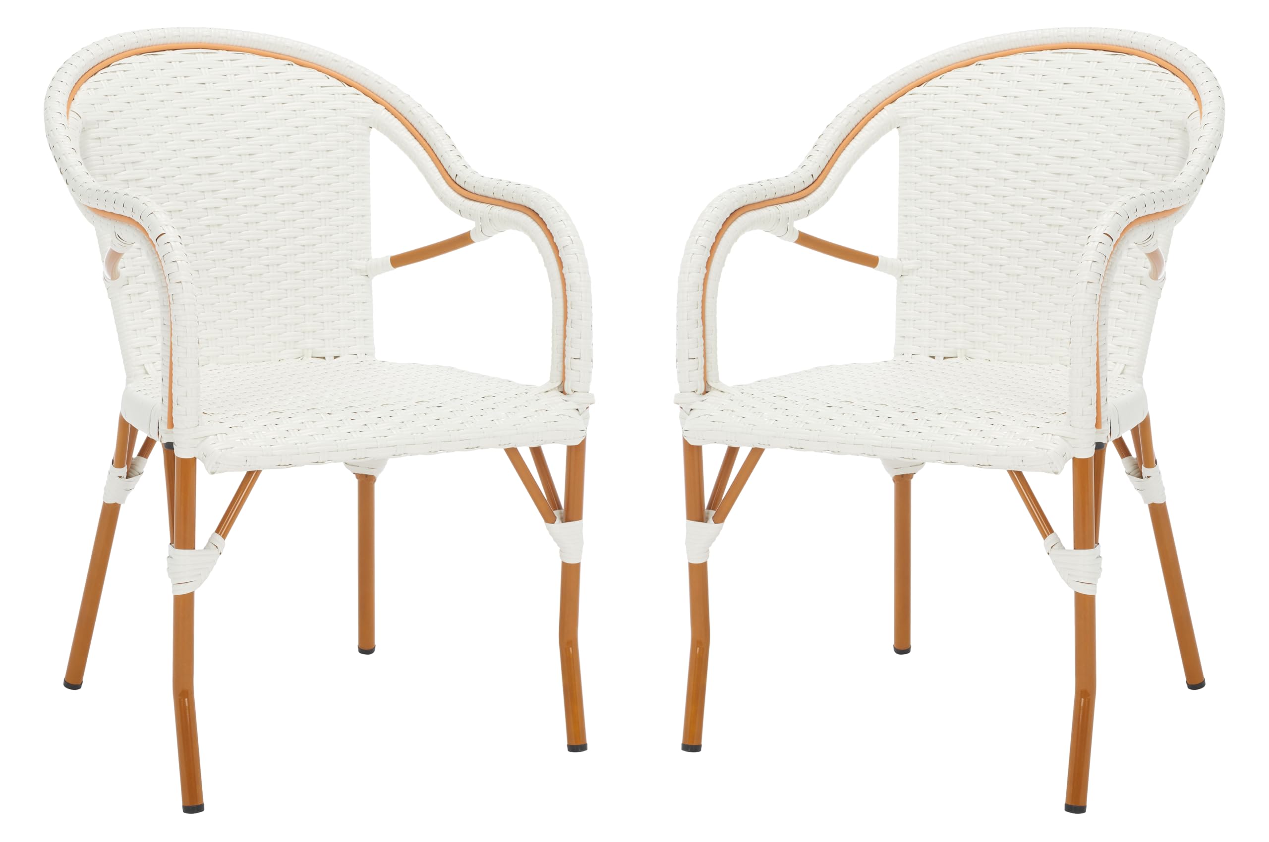 SAFAVIEH Outdoor - California Armchair Set of 2 - Navy - Faux Wicker & Aluminum Frame - Woven Bistro Design with Arms - Ideal for Patio, Deck, Sunroom, Dining Area, 17.3" Seat Height (PAT7531B-SET2)