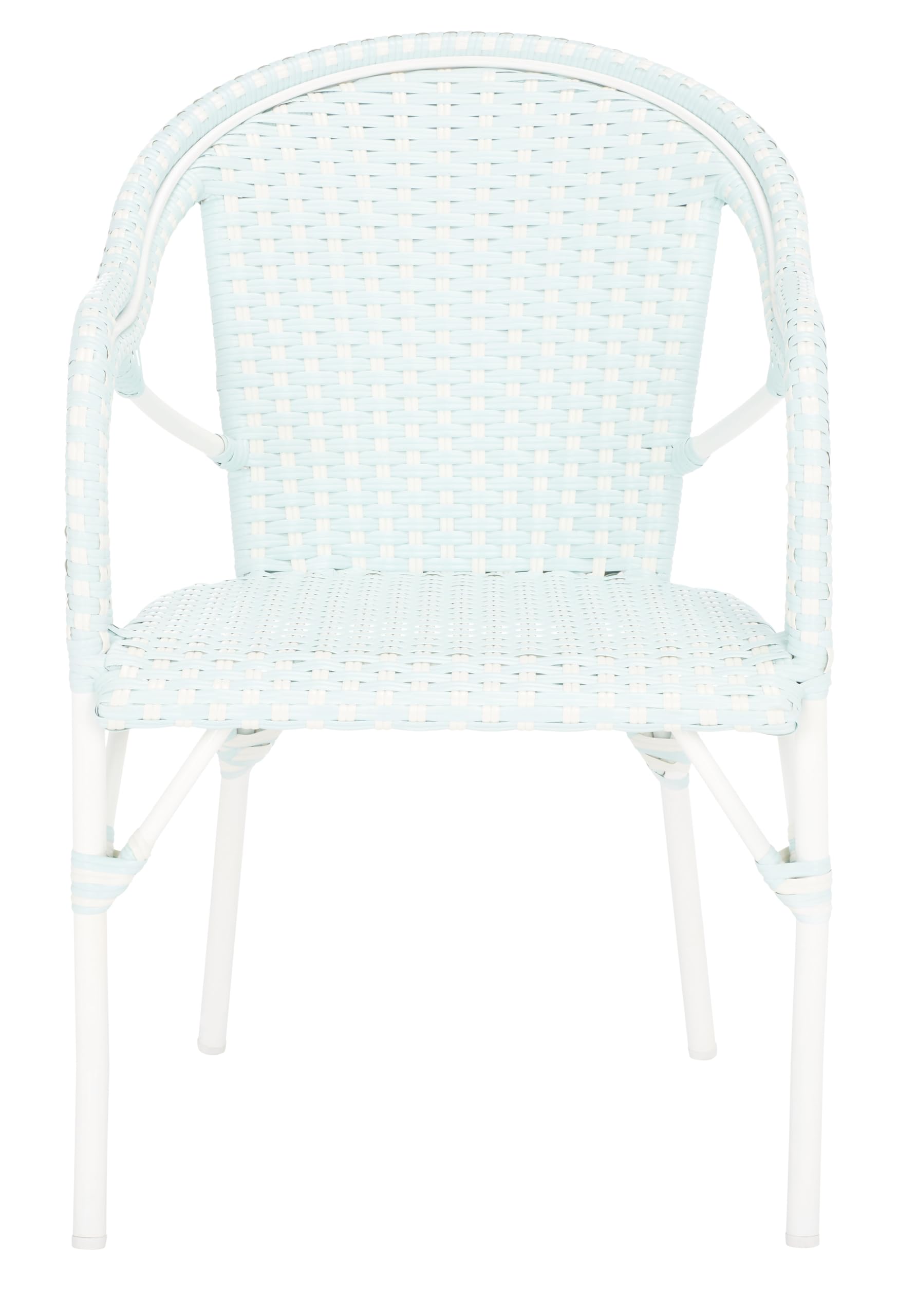 SAFAVIEH Outdoor - California Armchair Set of 2 - Navy - Faux Wicker & Aluminum Frame - Woven Bistro Design with Arms - Ideal for Patio, Deck, Sunroom, Dining Area, 17.3" Seat Height (PAT7531B-SET2)