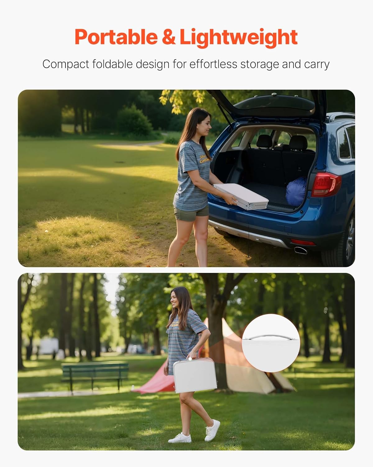VEVOR Folding Camping Table, Adjustable Height Aluminum MDF Outdoor Portable Lightweight, for Cooking, Beach, Picnic, Travel, 24 x 16 inch