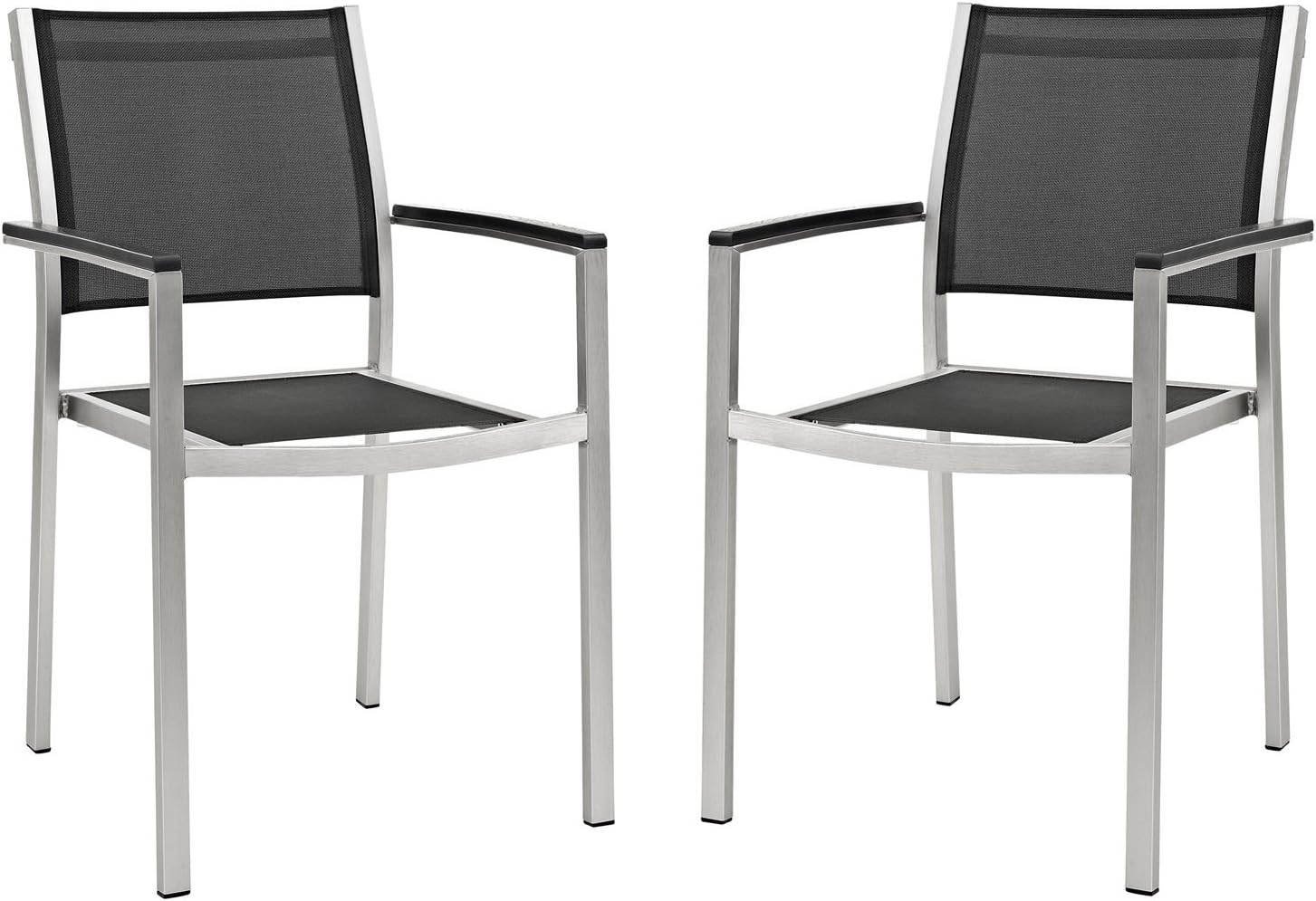 Modway Shore Aluminum Mesh Outdoor Patio Dining Accent Side Chair in Silver Gray