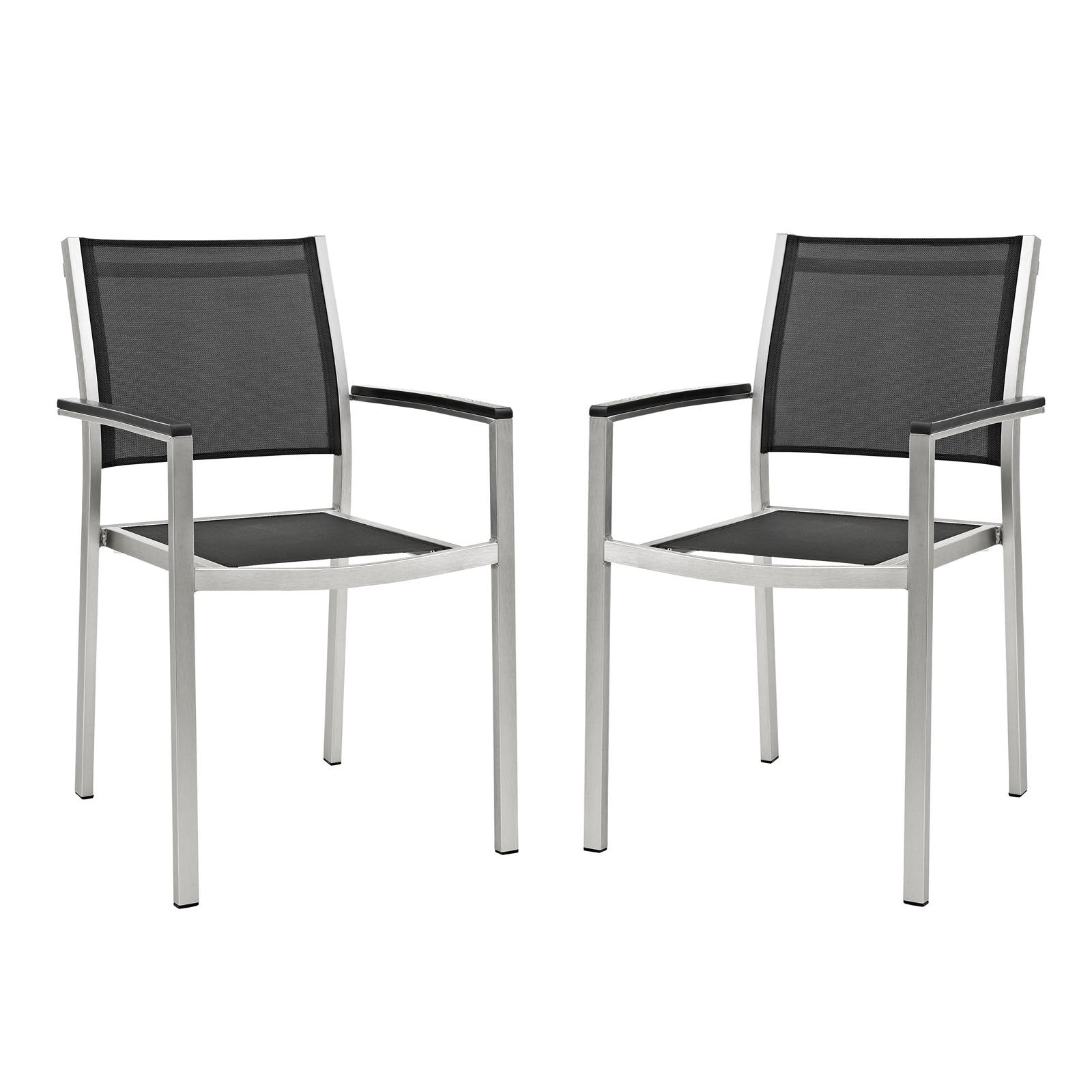 Modway Shore Aluminum Mesh Outdoor Patio Dining Accent Side Chair in Silver Gray