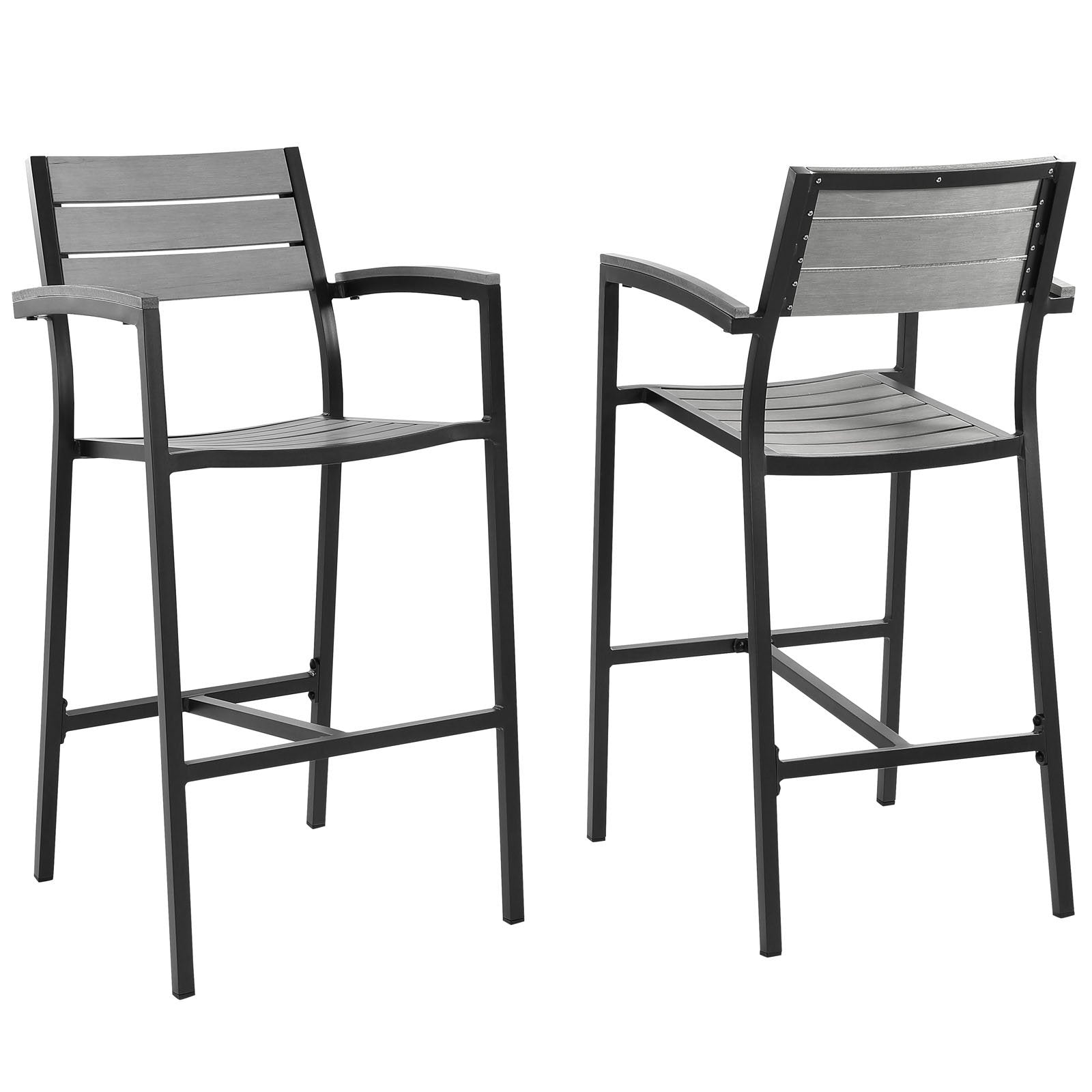 Modway Maine Aluminum Outdoor Patio Two Arm Chairs in Brown Gray