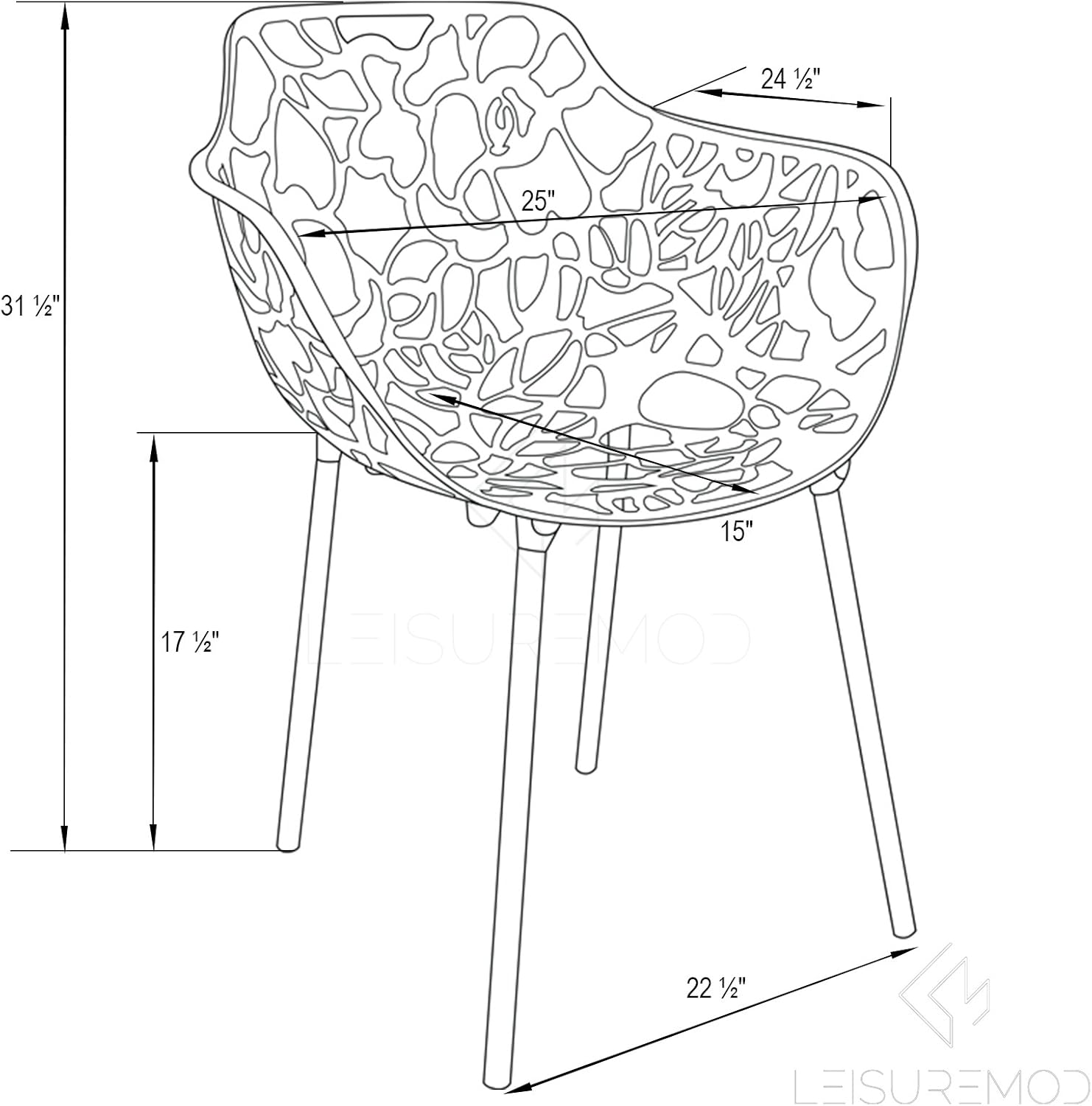 LeisureMod Forest Dining Arm Chair, Aluminum Indoor and Outdoor Stackable Patio Accent Chair for Dining Room, Living Room, and Poolside Devon Collection