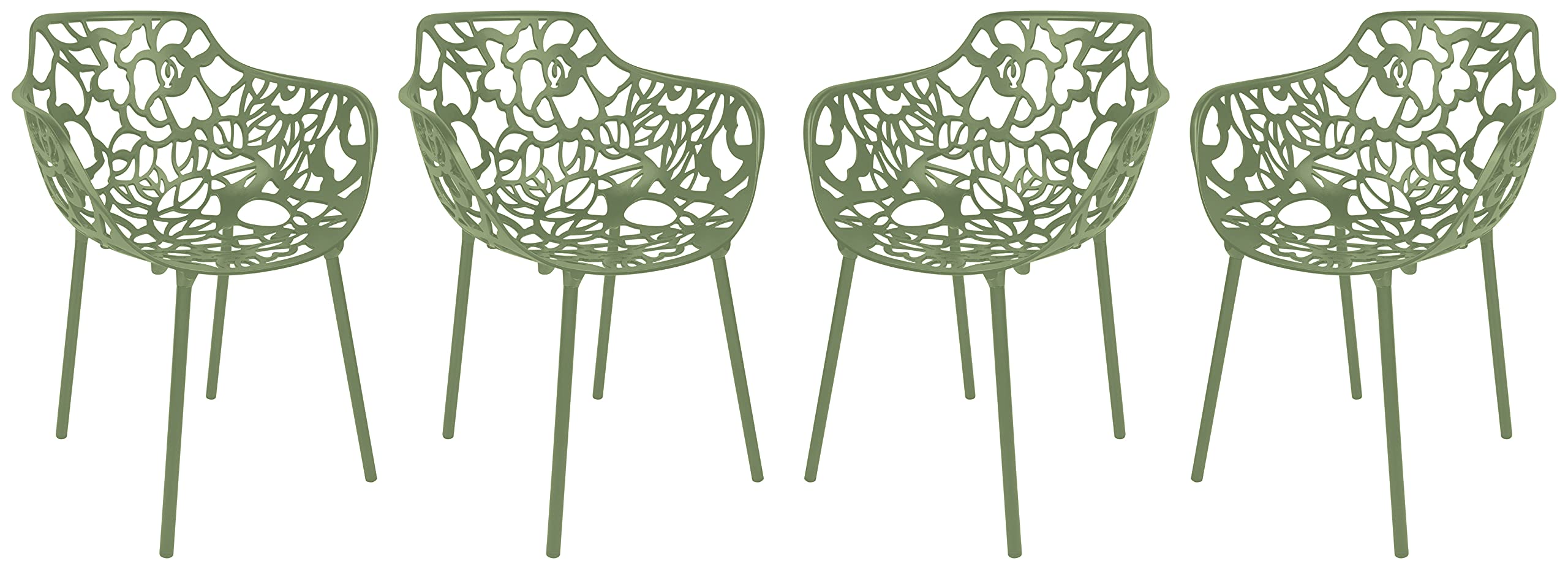 LeisureMod Forest Dining Arm Chair, Aluminum Indoor and Outdoor Stackable Patio Accent Chair for Dining Room, Living Room, and Poolside Devon Collection