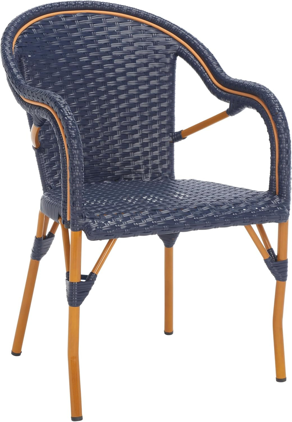 SAFAVIEH Outdoor - California Armchair Set of 2 - Navy - Faux Wicker & Aluminum Frame - Woven Bistro Design with Arms - Ideal for Patio, Deck, Sunroom, Dining Area, 17.3" Seat Height (PAT7531B-SET2)