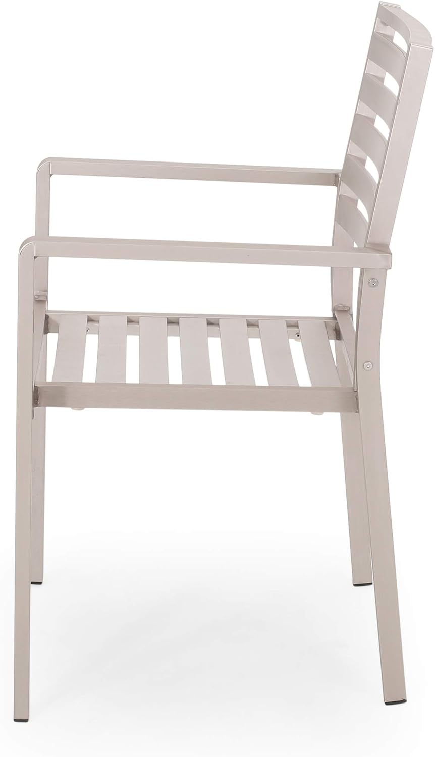 GDFStudio Outdoor Modern Aluminum Dining Chair (Set of 2), Silver