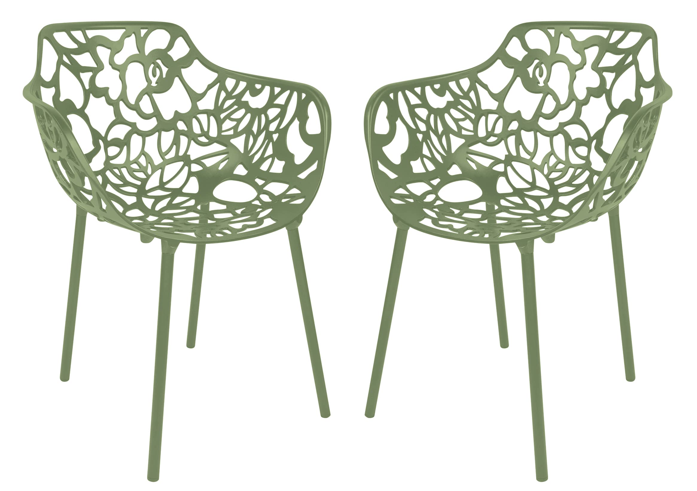 LeisureMod Forest Dining Arm Chair, Aluminum Indoor and Outdoor Stackable Patio Accent Chair for Dining Room, Living Room, and Poolside Devon Collection