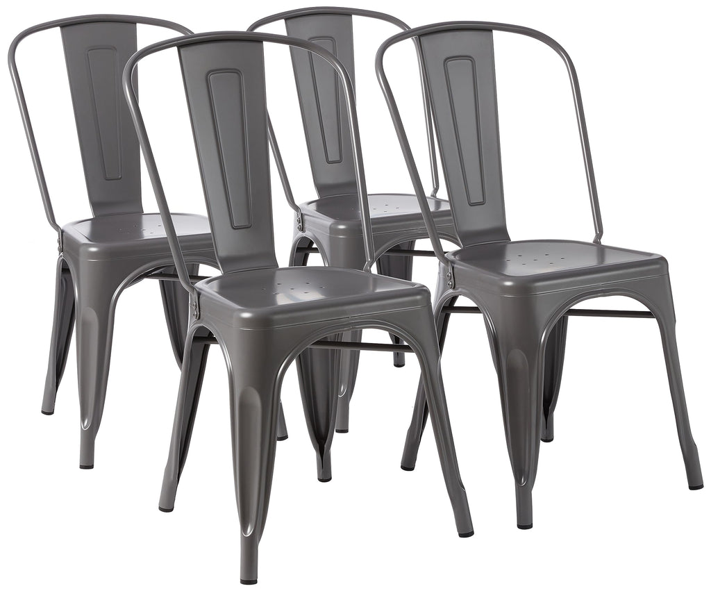 Amazon Basics Metal Dining Chairs, Easy to Assemble, Indoor/Outdoor, Stackable, Matte Black, 4-Pack