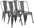 Amazon Basics Metal Dining Chairs, Easy to Assemble, Indoor/Outdoor, Stackable, Matte Black, 4-Pack