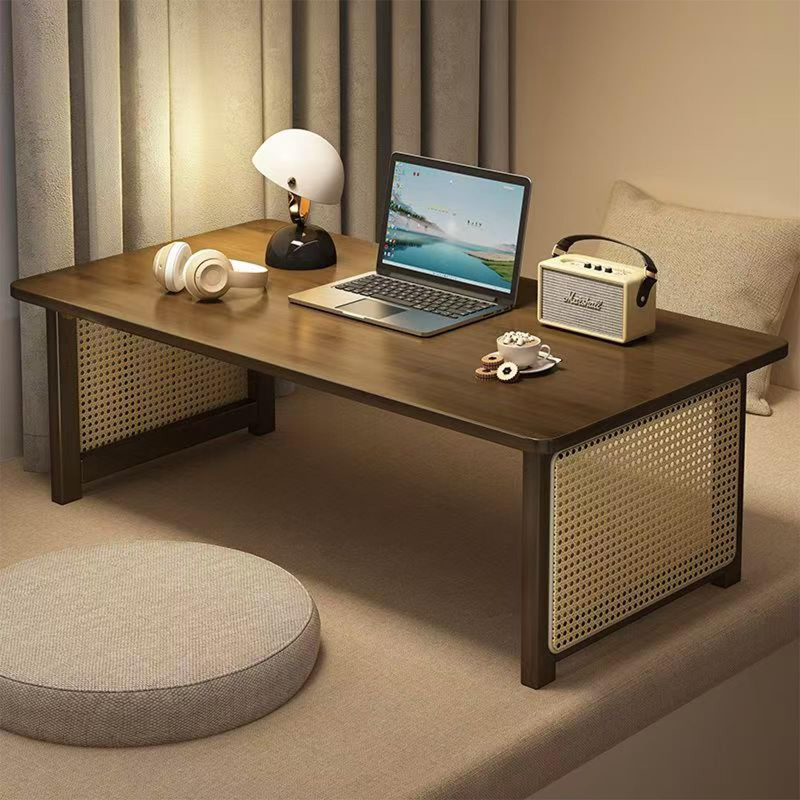 Japanese Floor Table Bamboo Folding Coffee Table Portable Solid Wood Japanese Coffee Table, No Assembly Japanese Dining Table for Sitting on The Floor, Easy Storage(39.4 * 18.9 * 13.8in.)
