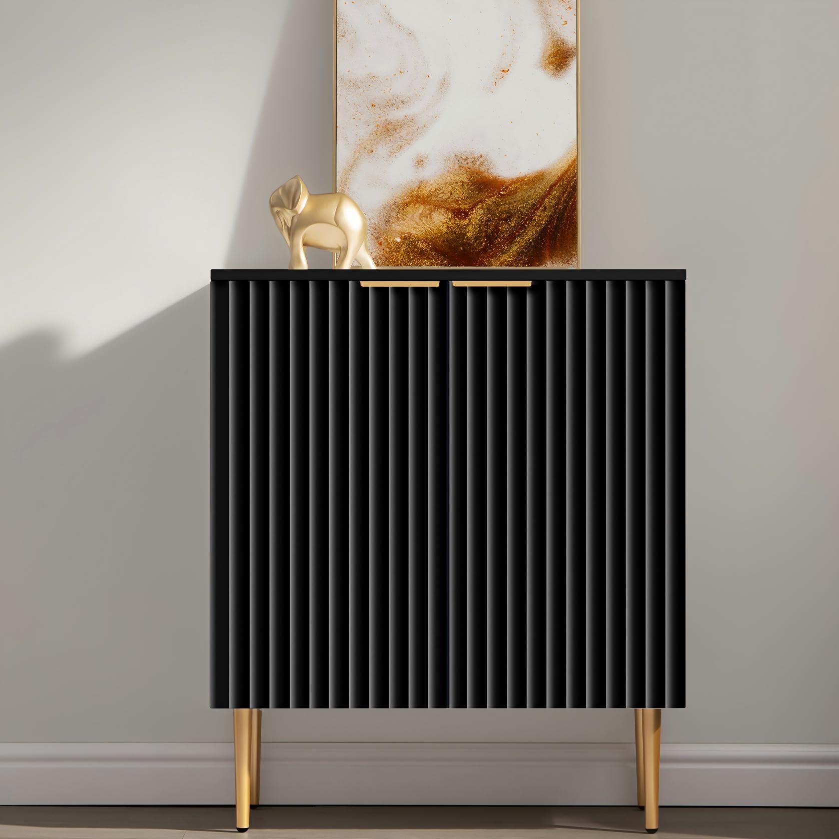 SICOTAS Sideboard Cabinet - 87'' Modern Accent Credenza Storage Cabinet Kitchen Fluted Sideboard with 6 Doors & Adjustable Shelves, Console Coffee Bar Table for Entryway Living Room Hallway, White