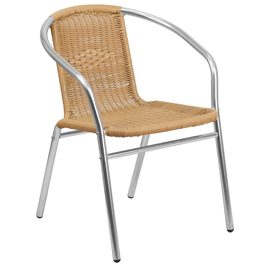 Flash Furniture Commercial Aluminum and Dark Brown Rattan Indoor-Outdoor Restaurant Stack Chair (Pack of 1)