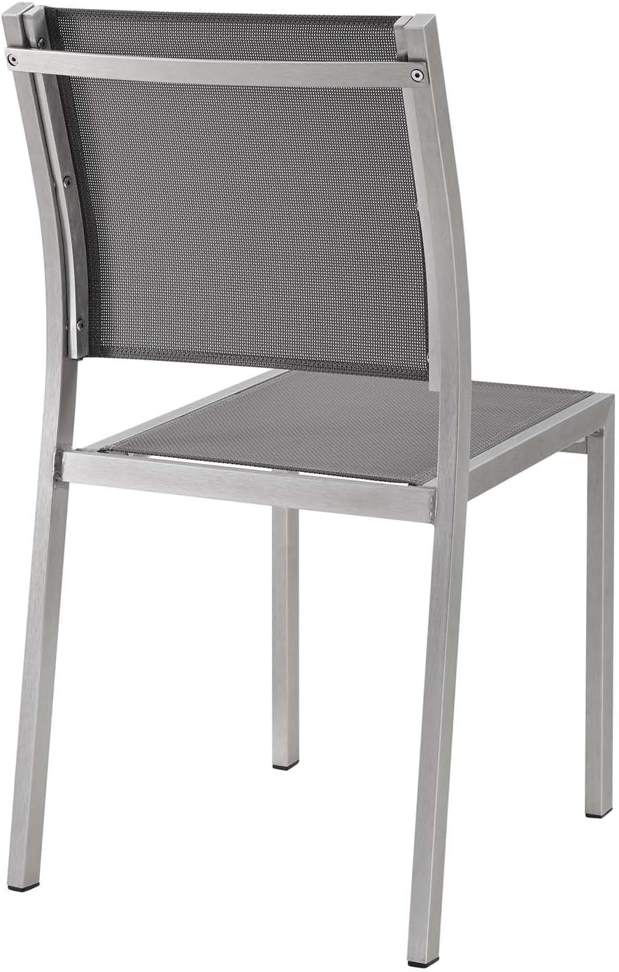 Modway Shore Aluminum Mesh Outdoor Patio Dining Accent Side Chair in Silver Gray