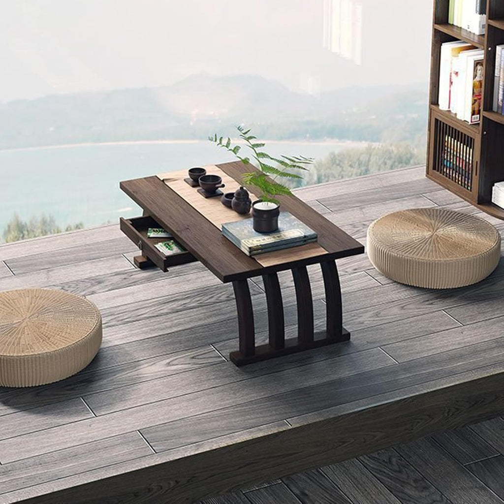 Bamboo Japanese Floor Table,Small Coffee Table & Tea Table, Altar Table for Meditation,Low Table for Sitting on The Floor,Tatami Table for Bedroom Home Living Room(60cm(23.6in), with Drawers)