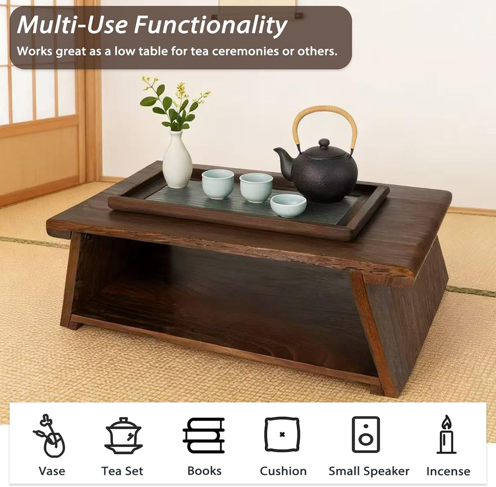 Japanese Low Floor Table Folding Coffee Tables,22''x13.5'' Paulownia Wood Tables Tatami Tables Meditation Table Altar with Storage