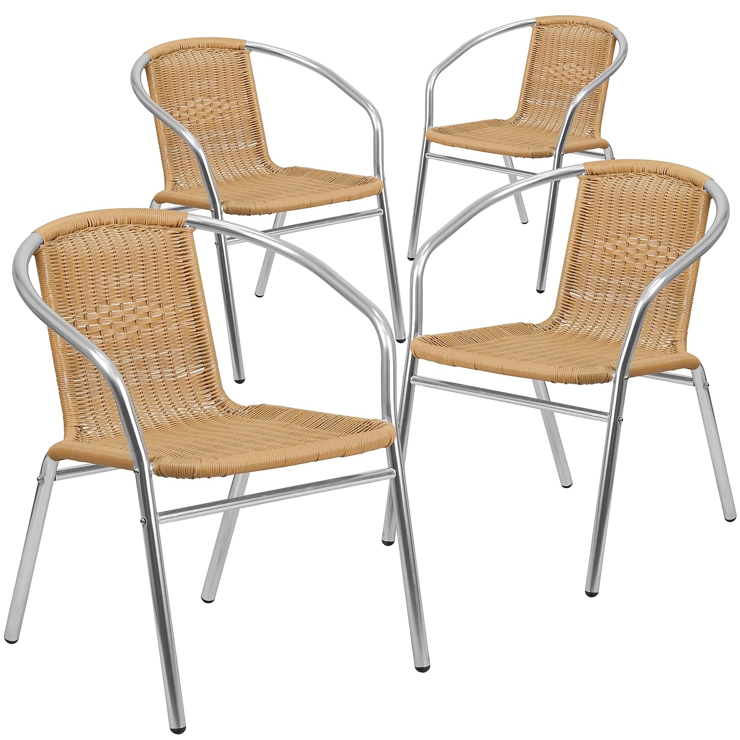 Flash Furniture Commercial Aluminum and Dark Brown Rattan Indoor-Outdoor Restaurant Stack Chair (Pack of 1)