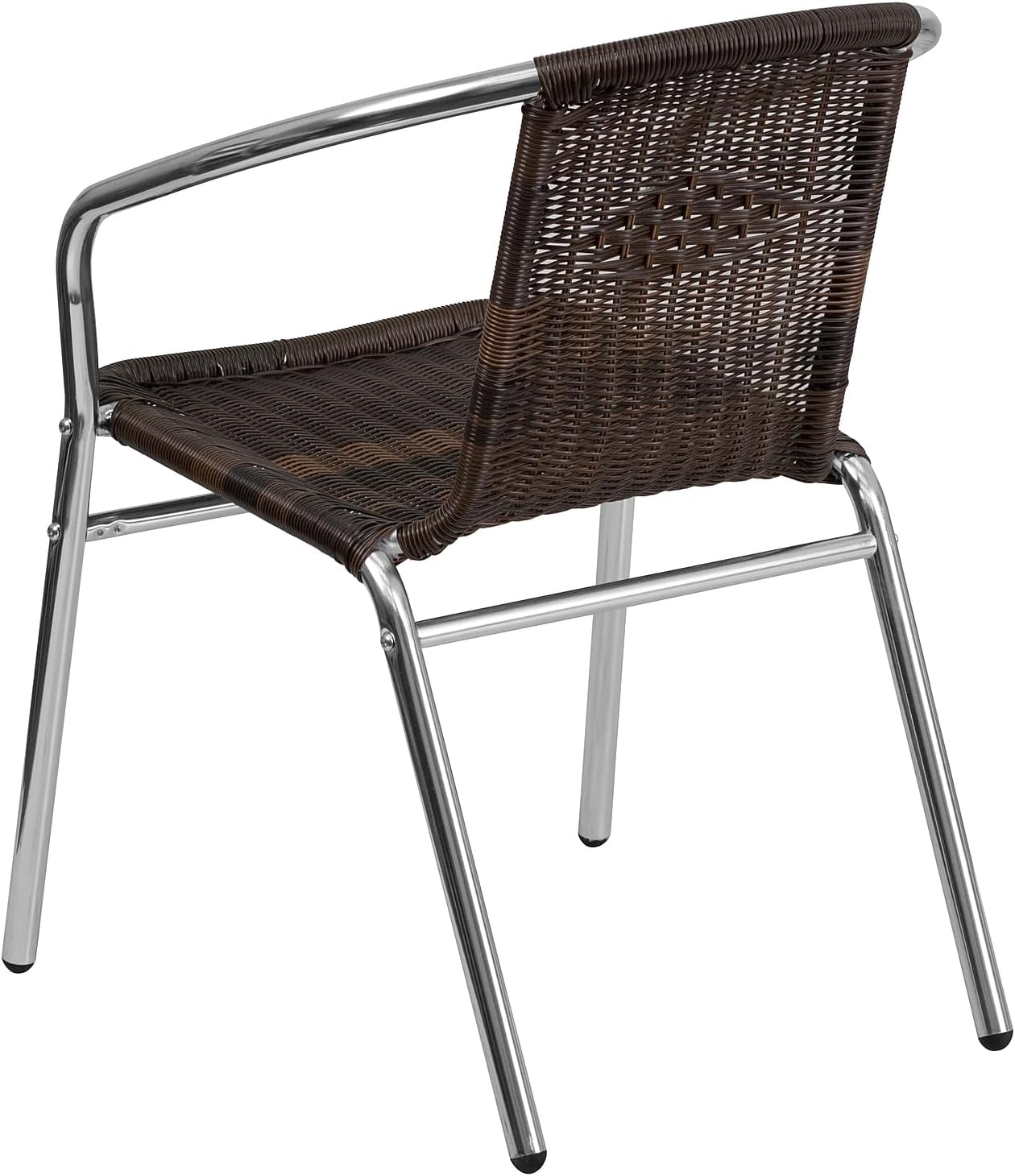Flash Furniture Commercial Aluminum and Dark Brown Rattan Indoor-Outdoor Restaurant Stack Chair (Pack of 1)
